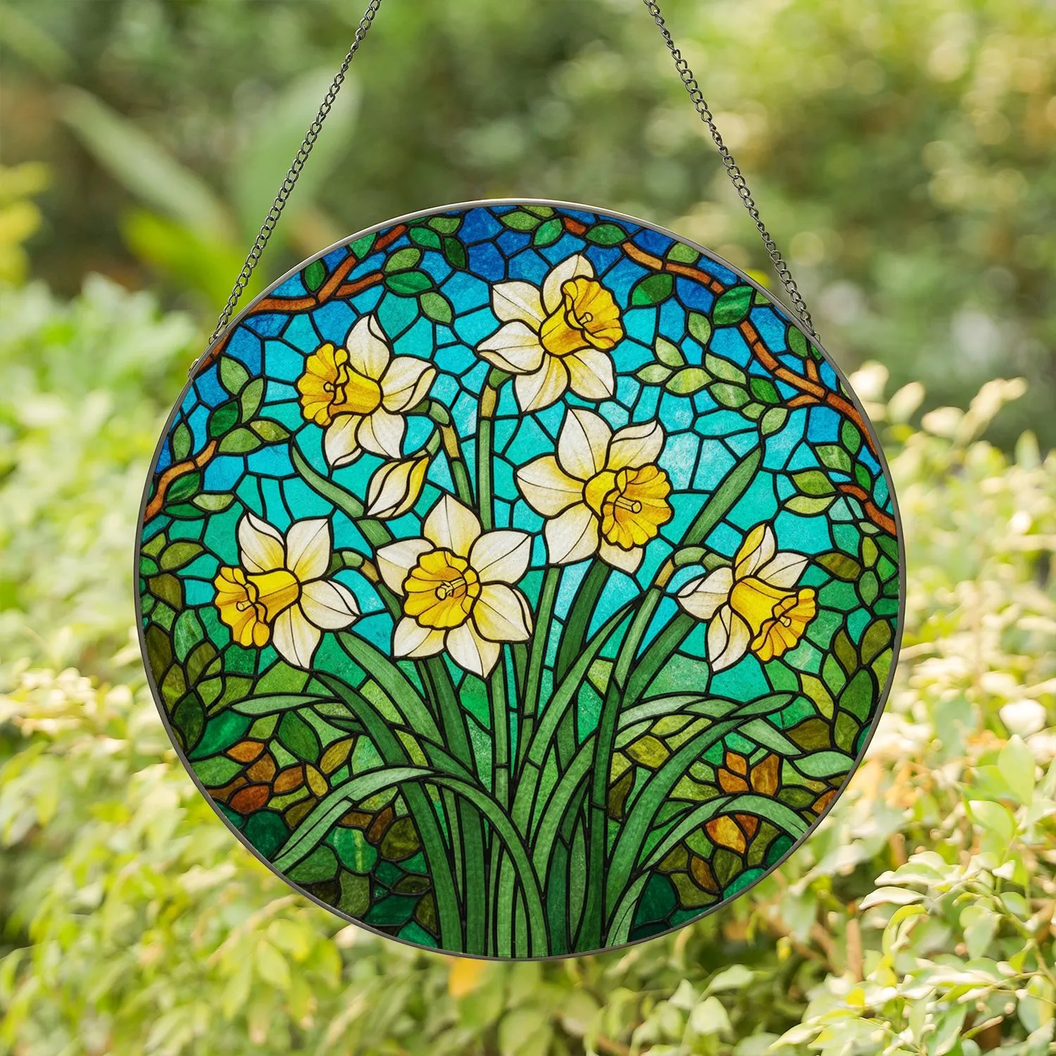 Tiffany Stained Glass Daffodil Mosaic - Intricate Floral Bouquet Window Art Decor Stained Glass Suncatcher - 1