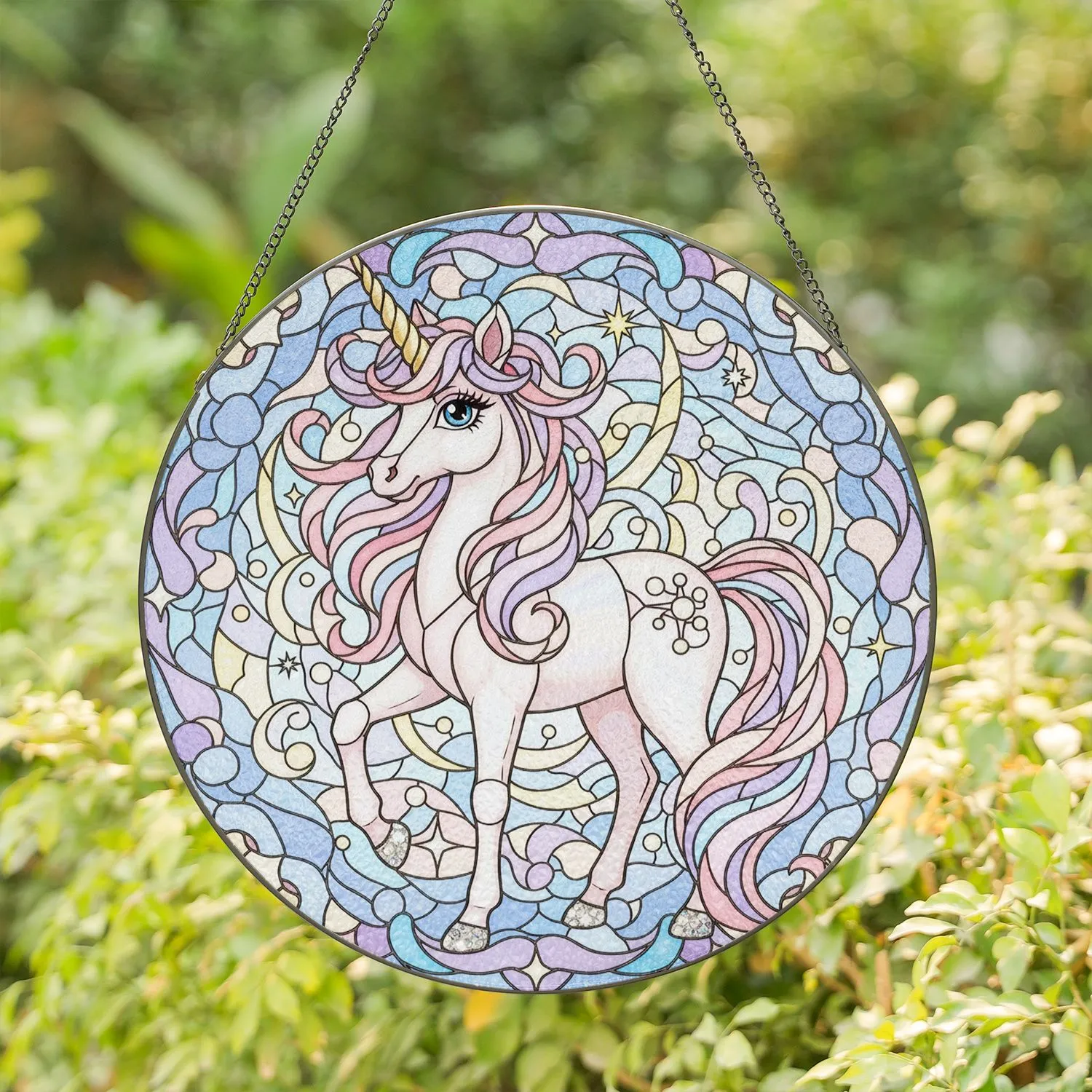 Baby Unicorn Opalescent Stained Glass Dream Mosaic - Tiffany Style Pastel Starcatcher Gift Stained Glass Suncatcher - 1
