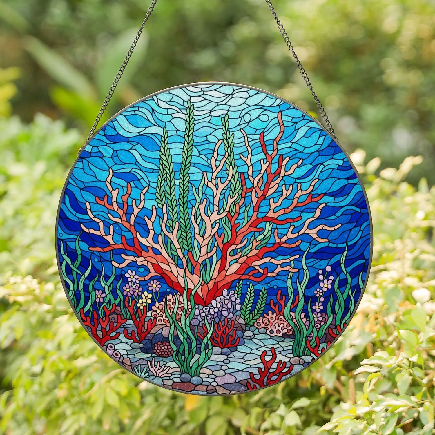 Underwater Reef Coral Aquatic Plants Tiffany Glass Ocean Ecosystem Stained Glass Art Stained Glass Suncatcher - 1
