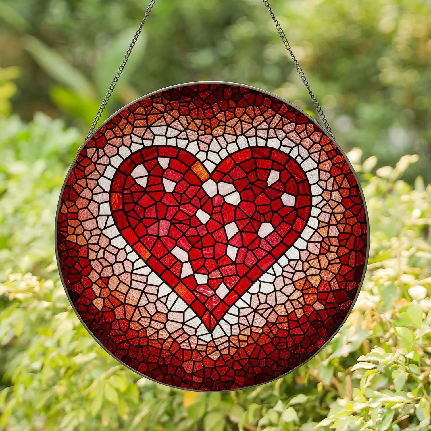 Abstract Heart Stained Glass Mosaic - Geometric Tiffany Style Intricate Jewel Tones Art Stained Glass Suncatcher - 1