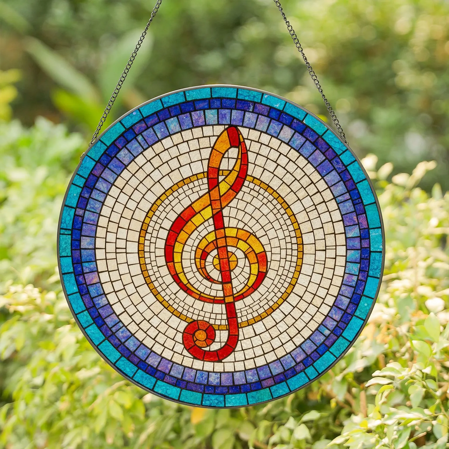 Treble Clef Stained Glass Mosaic Translucent Jewel Tones - Tiffany Style Gift for Musicians Stained Glass Suncatcher - 1