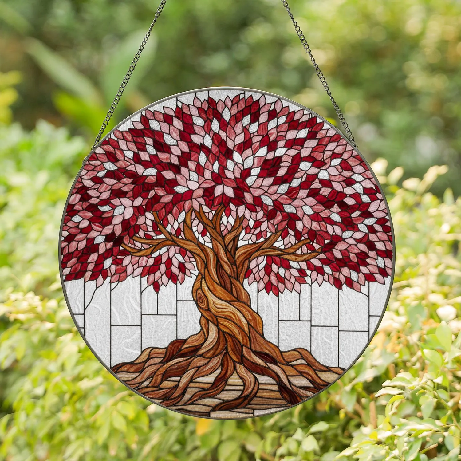 Intricate Gnarled Tree Roots Stained Glass Mosaic Leaves - Tiffany Style Glowing Decor Stained Glass Suncatcher - 1