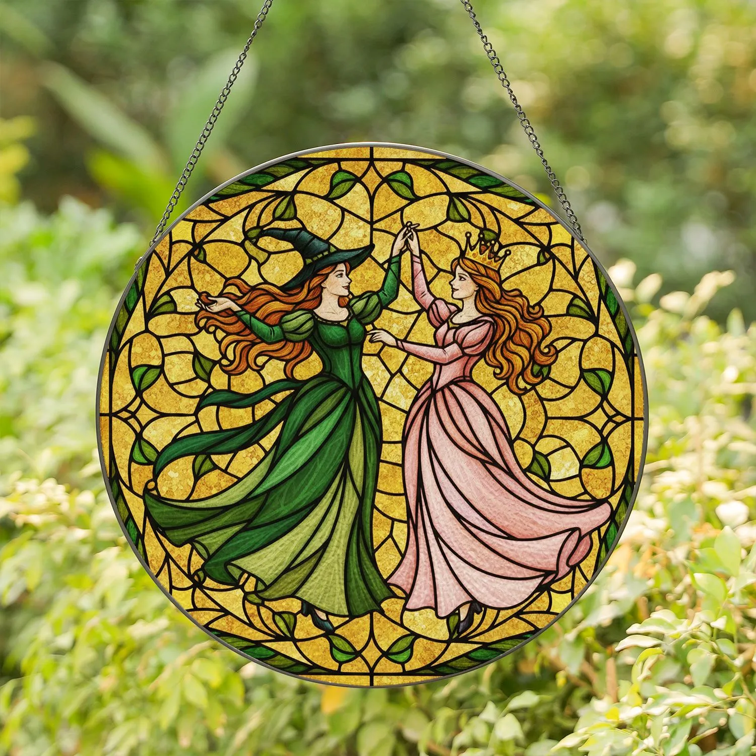 Witch Princess Dance Stained Glass Tiffany Style Jewel Tone Intricate Mosaic Art Stained Glass Suncatcher - 1