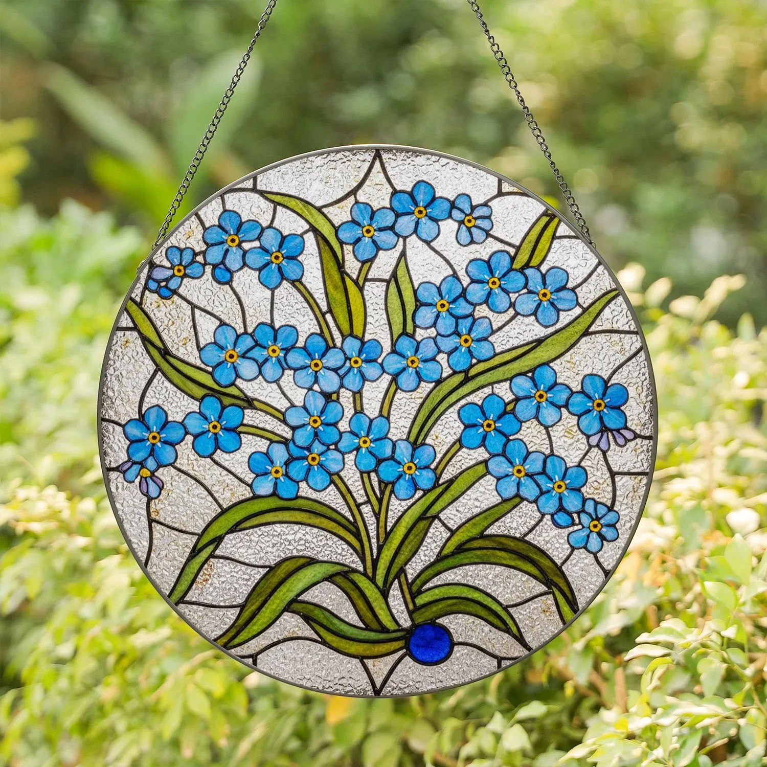 Blue Forget-Me-Not Flowers Stained Glass Tiffany Style Mosaic Window Decor Garden Gift Stained Glass Suncatcher - 1