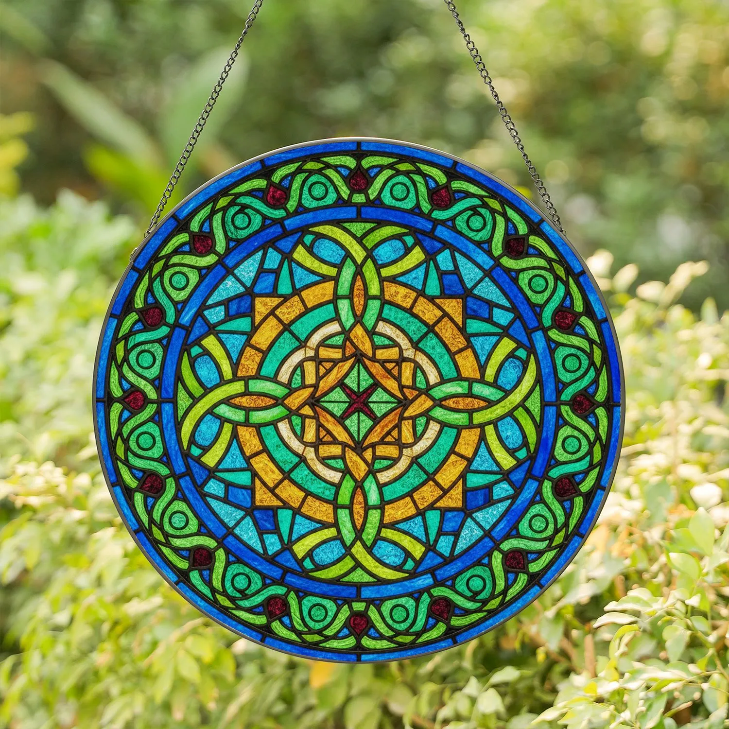Celtic Knot Mosaic Stained Glass - Tiffany Style Jewel Tone Art Home Decor Stained Glass Suncatcher - 1