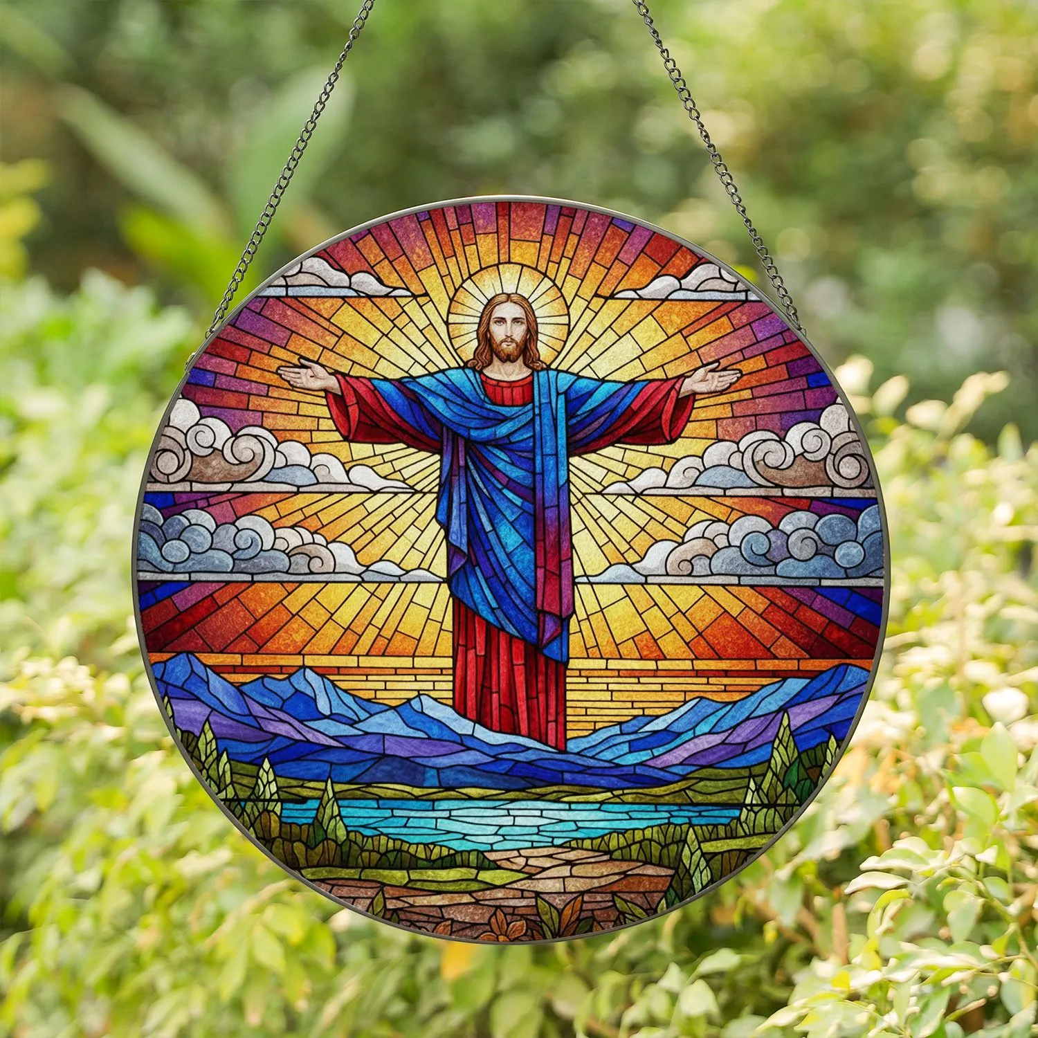 Jesus Christ Christ Redeemer Stained Glass Tiffany Style - Spiritual Home Religious Decor Gift Stained Glass Suncatcher - 1