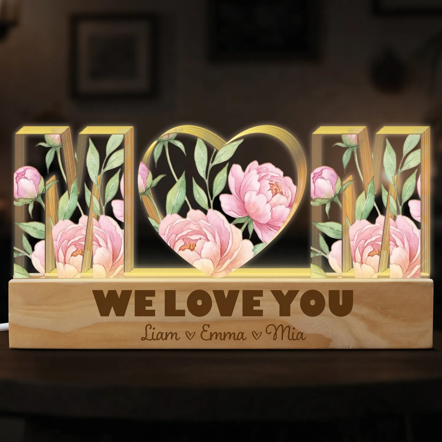 Personalized Mother's Day Name Lamp, Custom Acrylic Night Light - 1