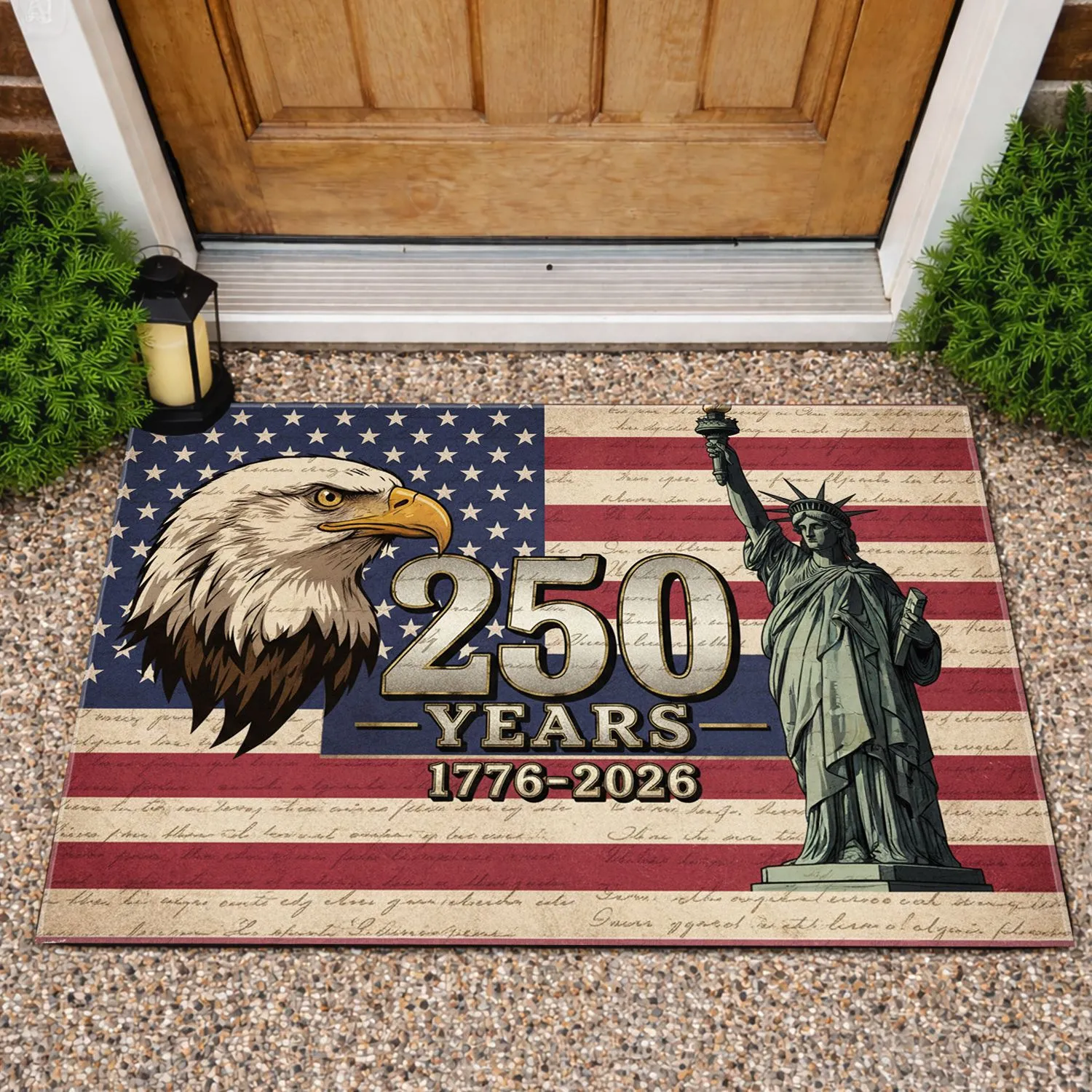 Bald Eagle Statue of Liberty American Flag 1776-2026 USA 250th Anniversary Heritage Doormat - 1