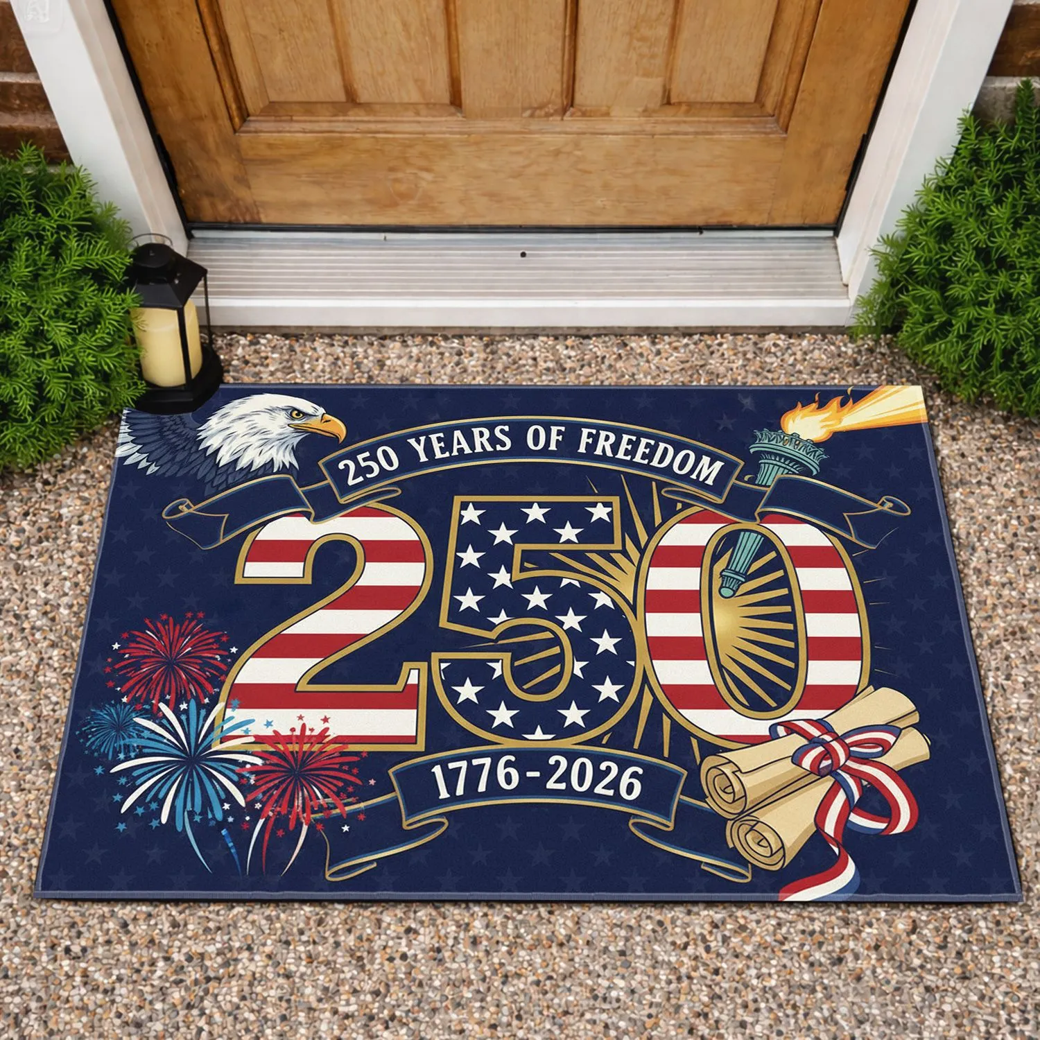 USA 250 Years of Freedom 1776-2026 - America's 250th Anniversary Bald Eagle Torch Doormat - 1