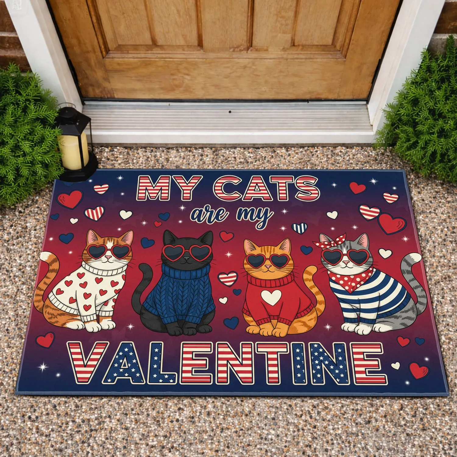 Vintage Patriotic Cats My Cats Are My Valentine 1776-2026 - USA 250th Anniversary Doormat - 1
