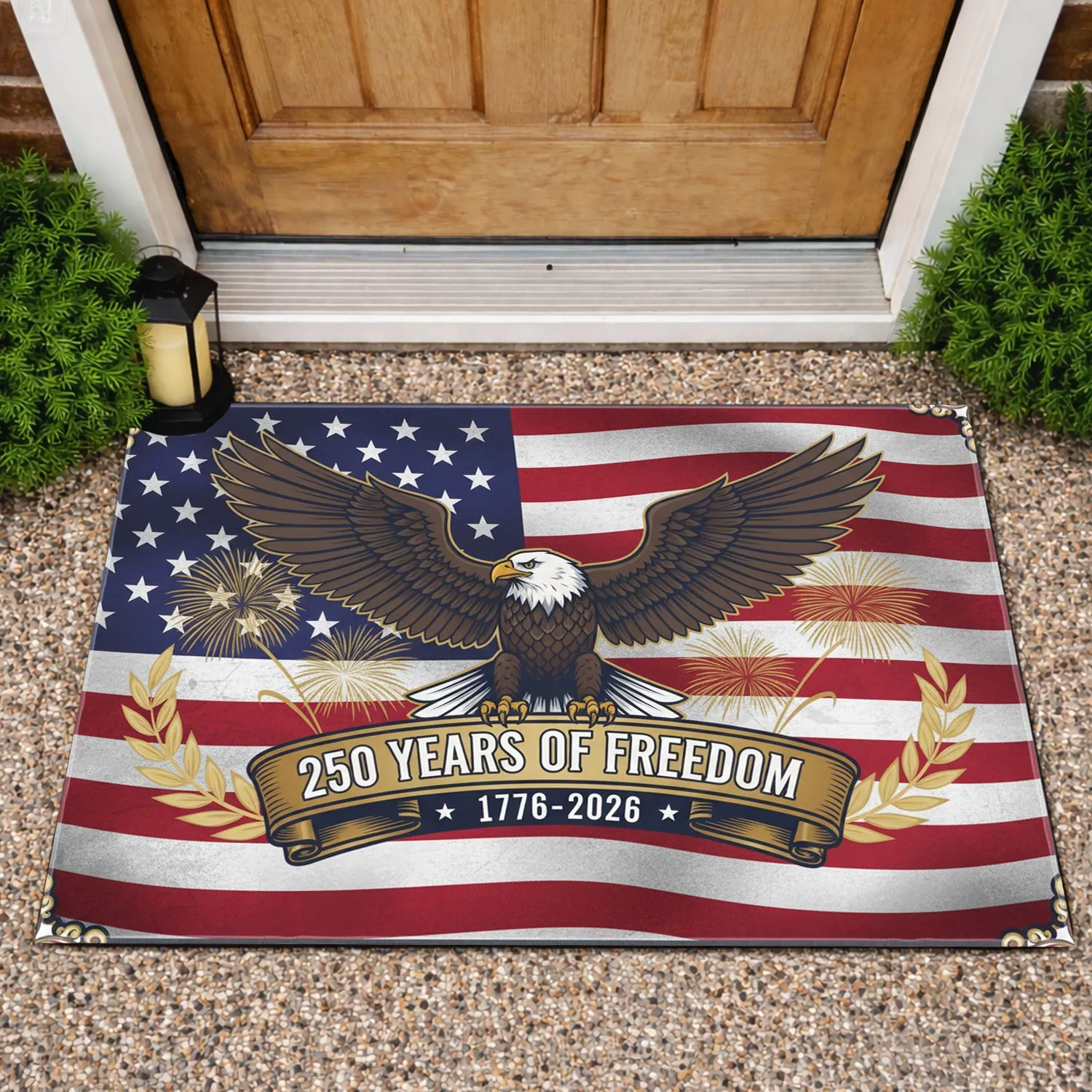 Bald Eagle American Flag 1776-2026 - USA 250 Years of Freedom Independence Day Doormat - 1