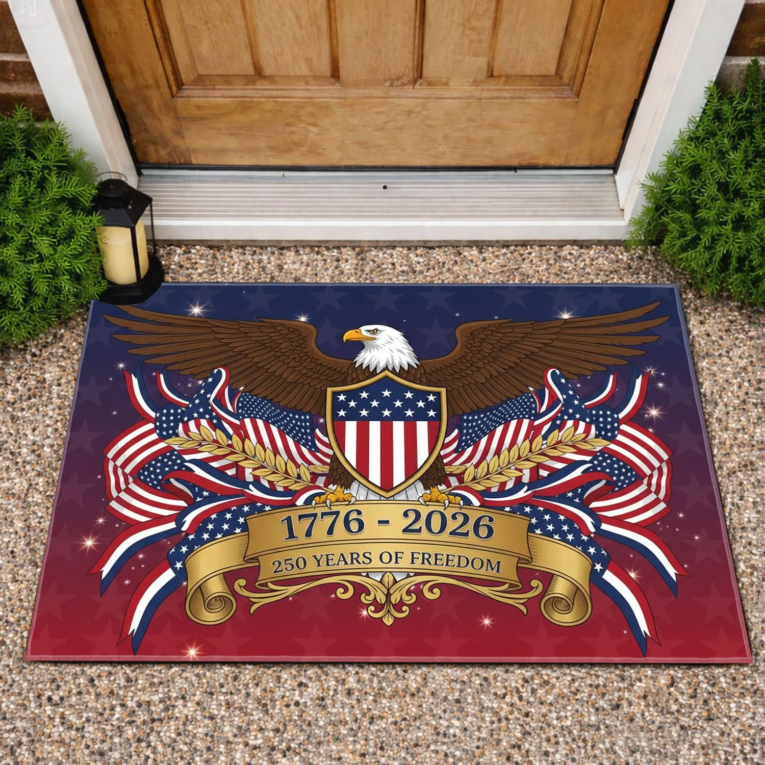 Bald Eagle American Flag Shield 1776-2026 - USA 250th Anniversary Freedom for Veterans Doormat - 1