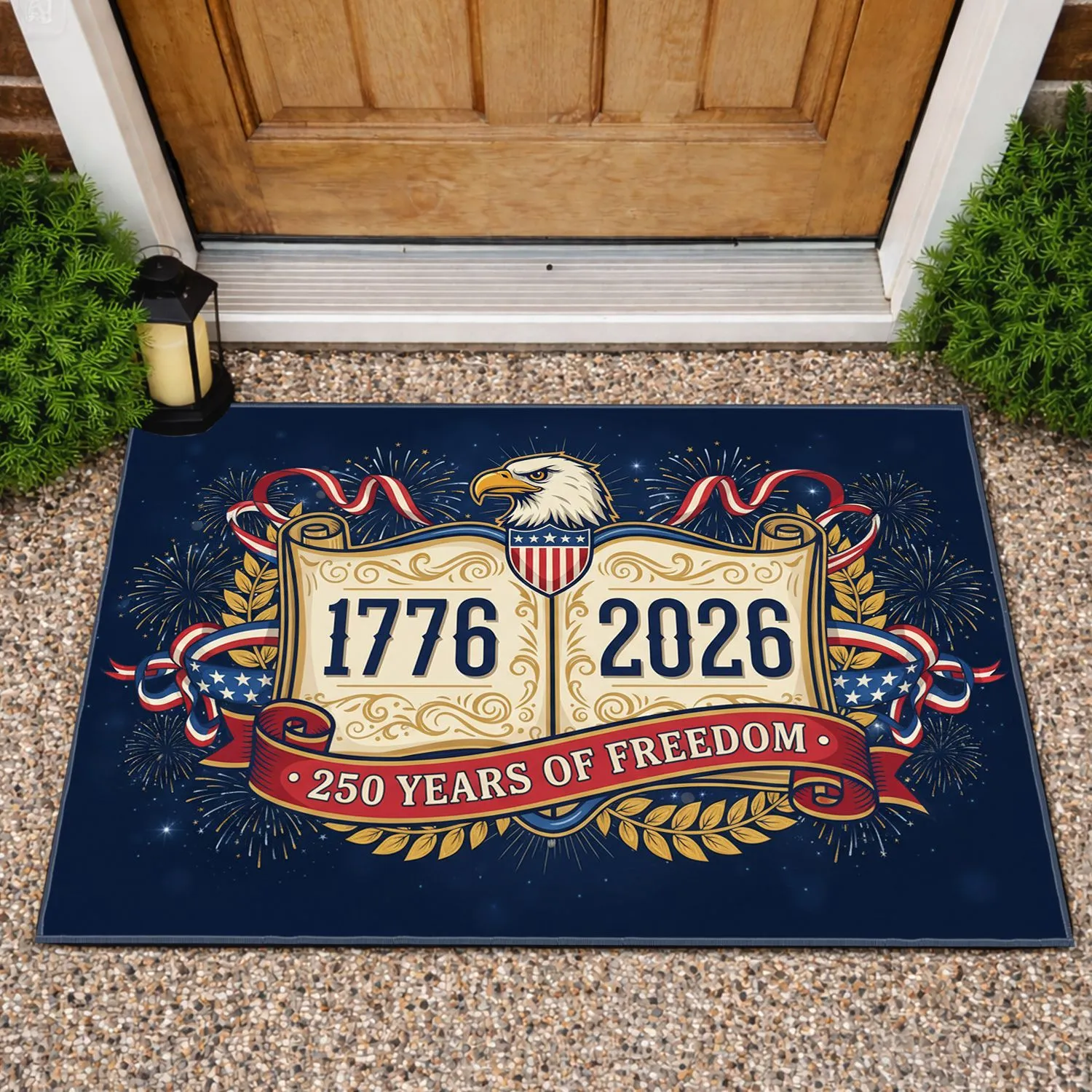 Bald Eagle American Flag 1776-2026 - USA 250 Years of Freedom Independence Day Doormat - 1
