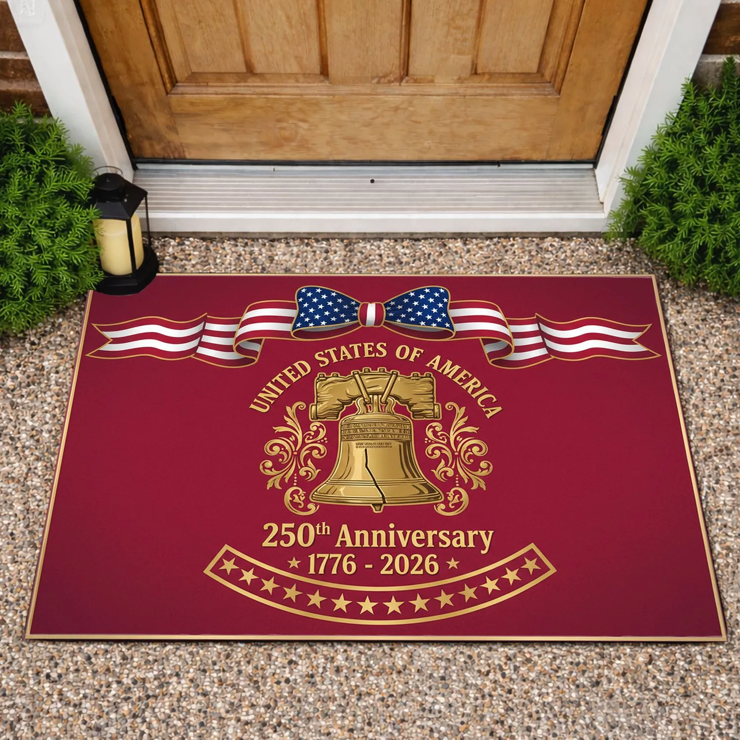 Liberty Bell American Flag 1776-2026 - USA 250th Anniversary Gold Framed Display Doormat - 1