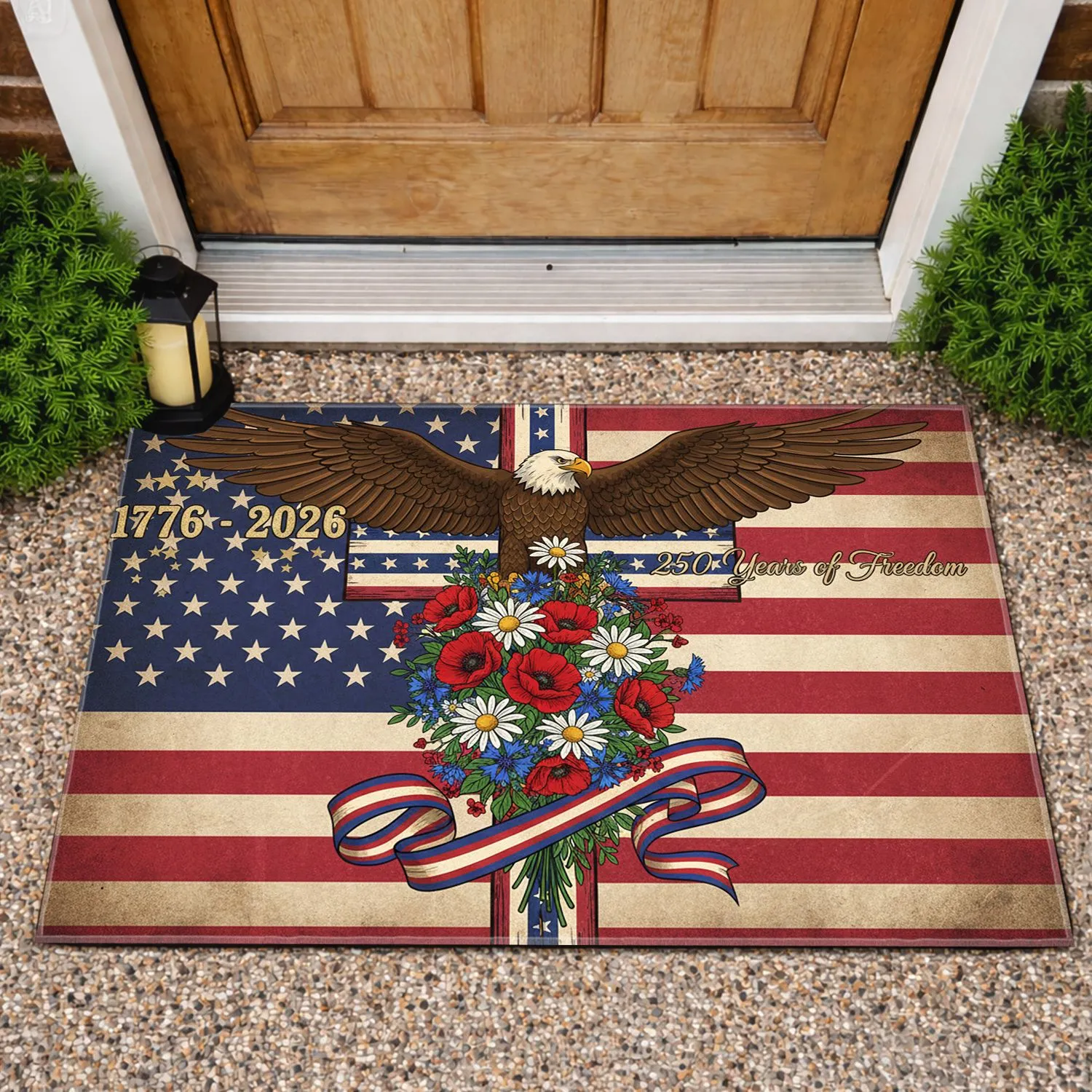 Bald Eagle American Flag 1776-2026 - USA 250th Anniversary Freedom Celebration Doormat - 1