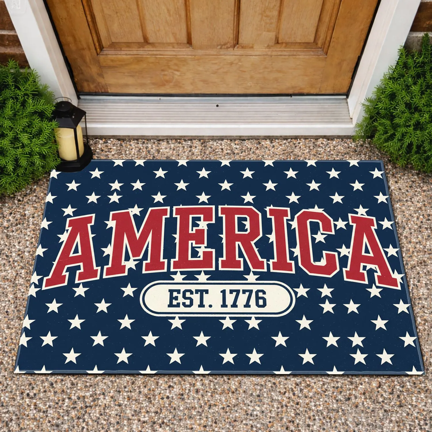 AMERICA EST. 1776 Collegiate - USA 250th Anniversary Patriotic Flag Design Doormat - 1