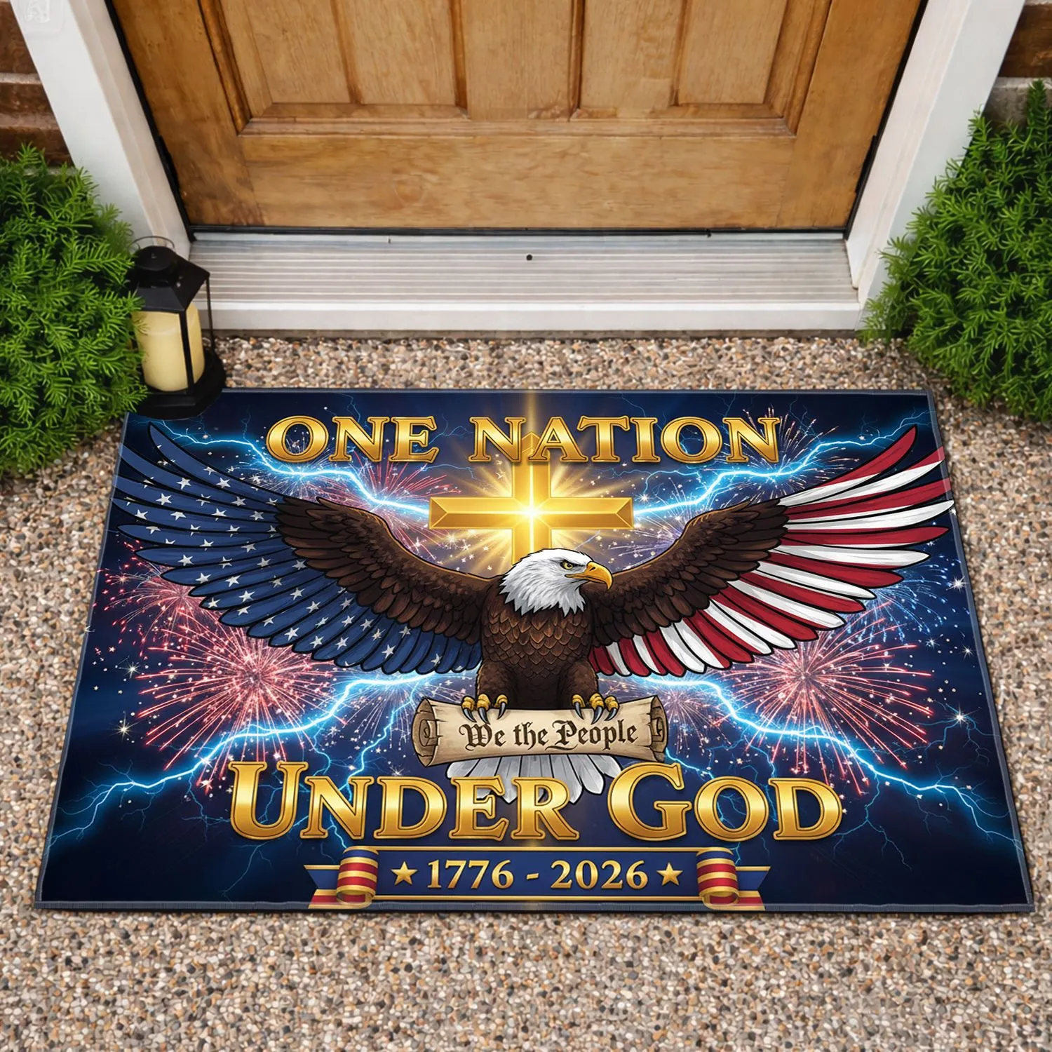 Bald Eagle American Flag We the People - USA 250th Anniversary 1776-2026 One Nation Under God Doormat - 1