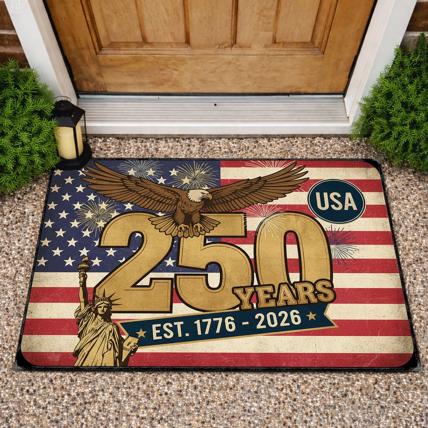 Bald Eagle American Flag Statue of Liberty 1776-2026 USA 250th Anniversary Gift for Veterans Doormat - 1