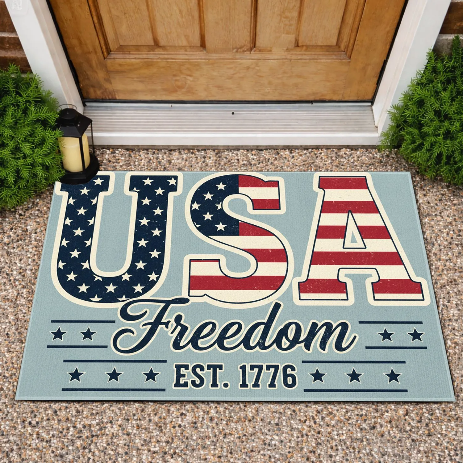 USA Flag Letters Freedom EST. 1776 Patriotic - 250th Anniversary 1776-2026 Independence Day Doormat - 1