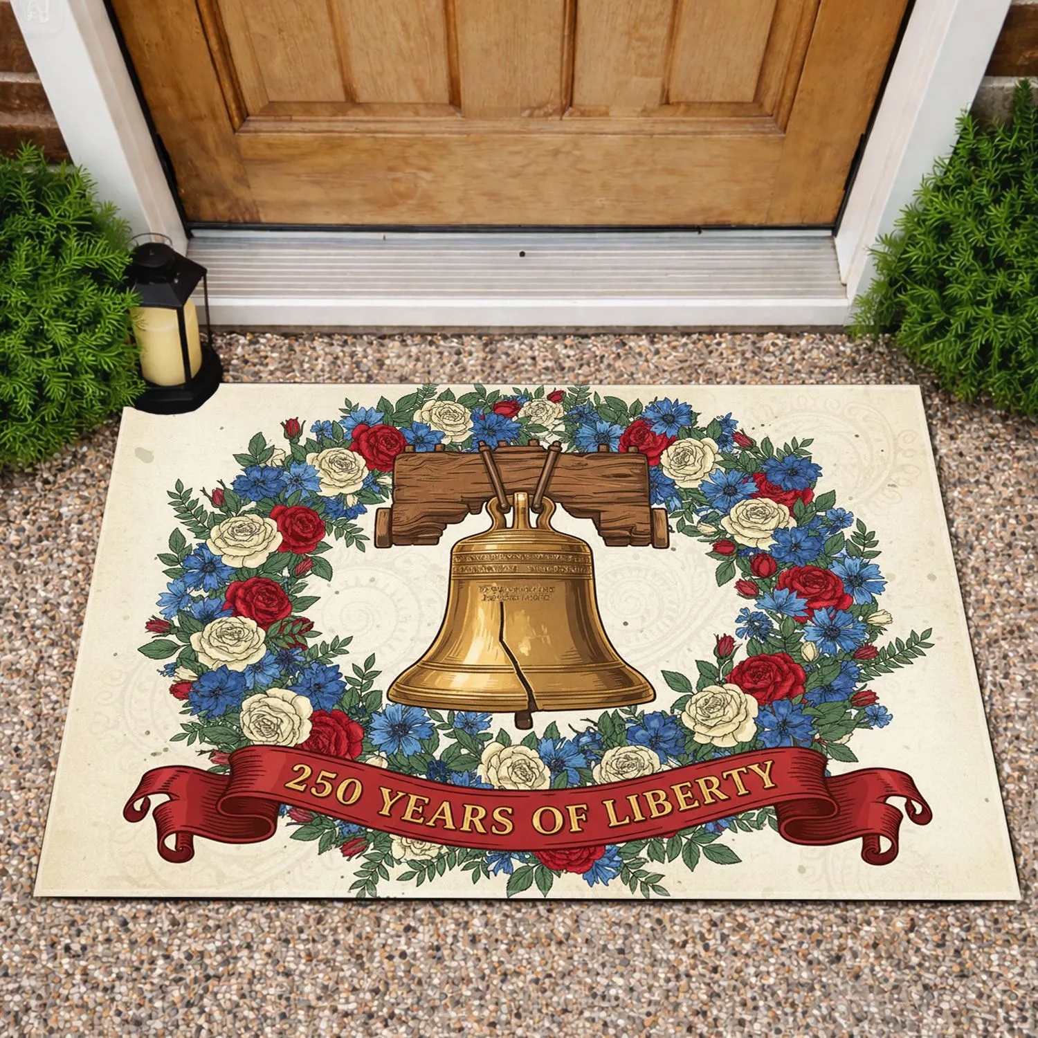 Liberty Bell Patriotic Floral 1776-2026 - USA 250th Anniversary Freedom Celebration Doormat - 1