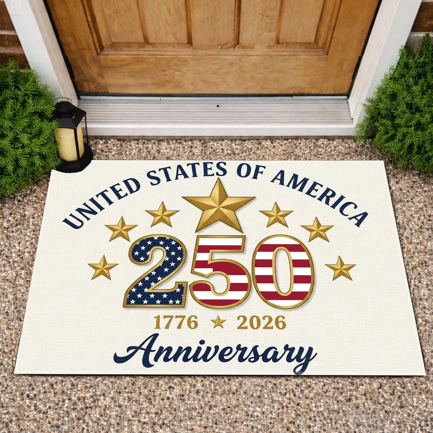 USA 250th Anniversary 1776-2026 Patriotic Stars Stripes Numeric Emblem Display Doormat - 1