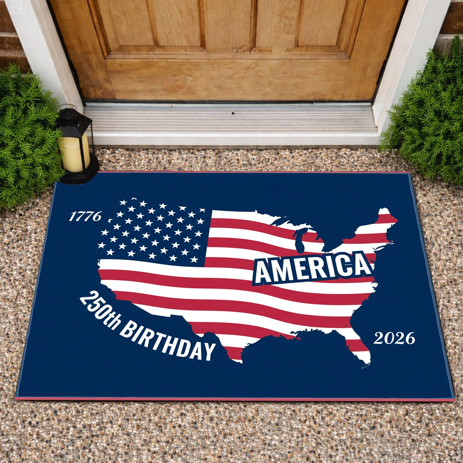 Patriotic USA Flag Map 1776-2026 - America's 250th Birthday Independence Day Doormat - 1