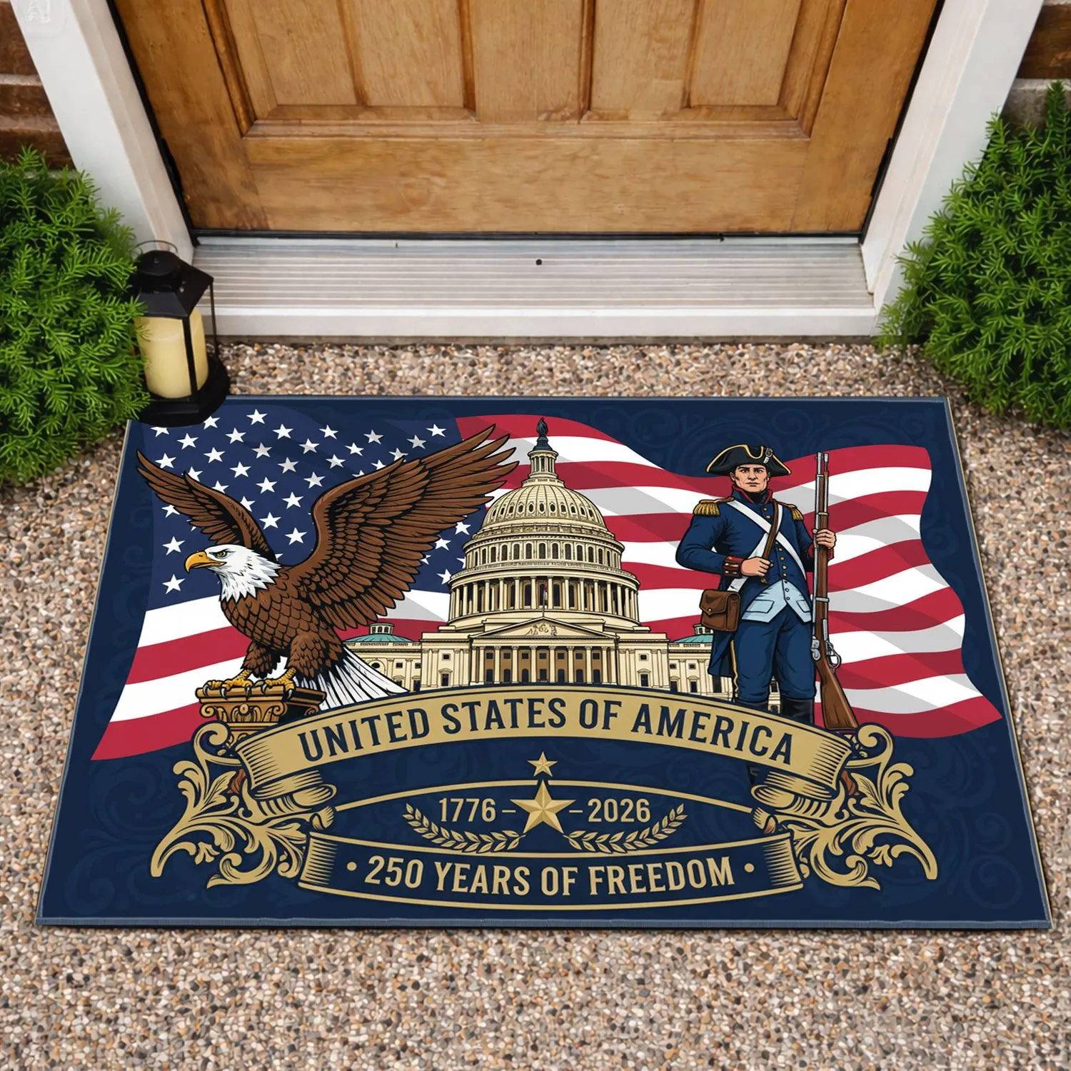 Bald Eagle American Flag US Capitol Continental Soldier 1776-2026 - USA 250th Anniversary Doormat - 1