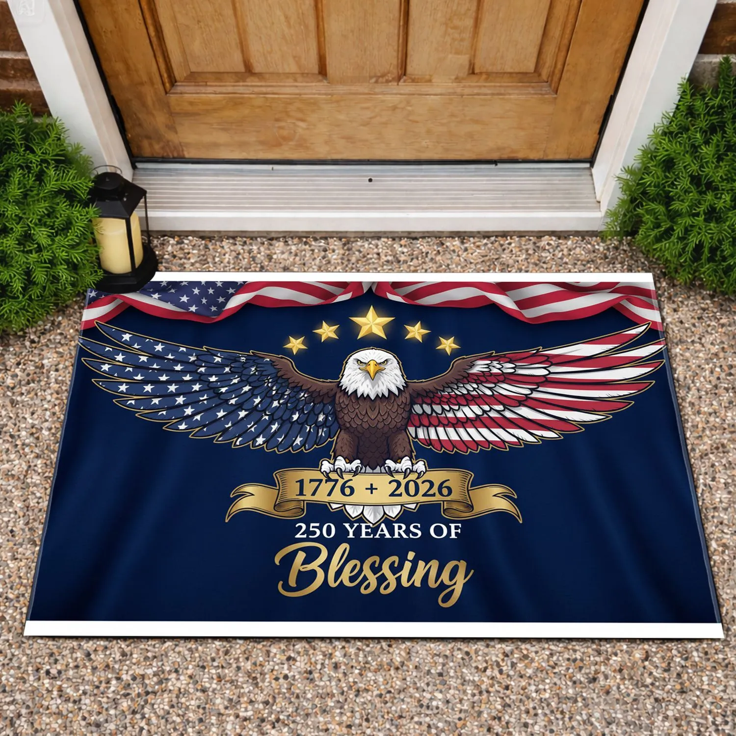 Bald Eagle American Flag 1776-2026 - USA 250th Anniversary '250 Years of Blessing' Doormat - 1