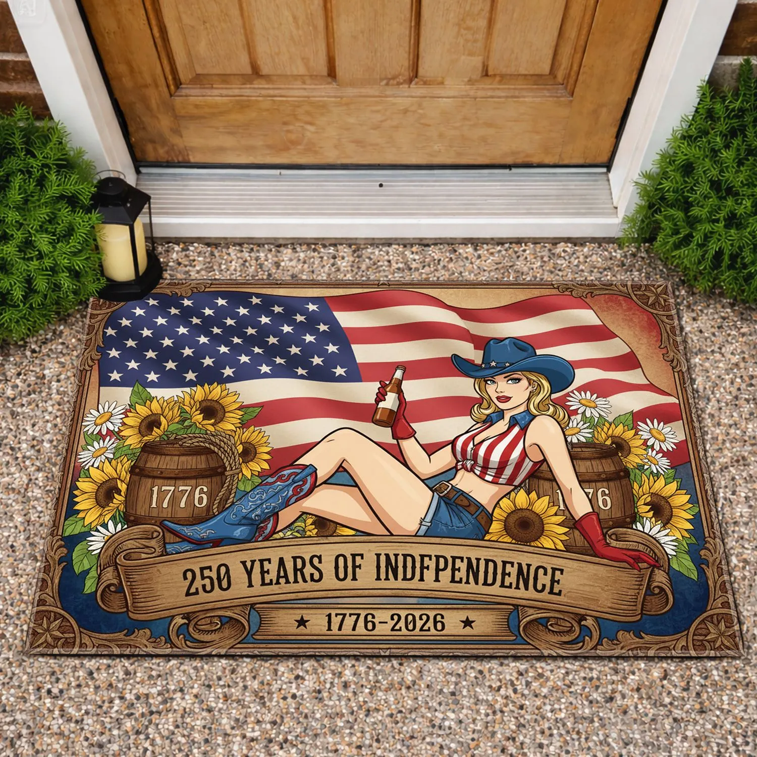 American Flag Cowgirl 1776-2026 - USA 250 Years of Independence Day Patriotic Gift Doormat - 1