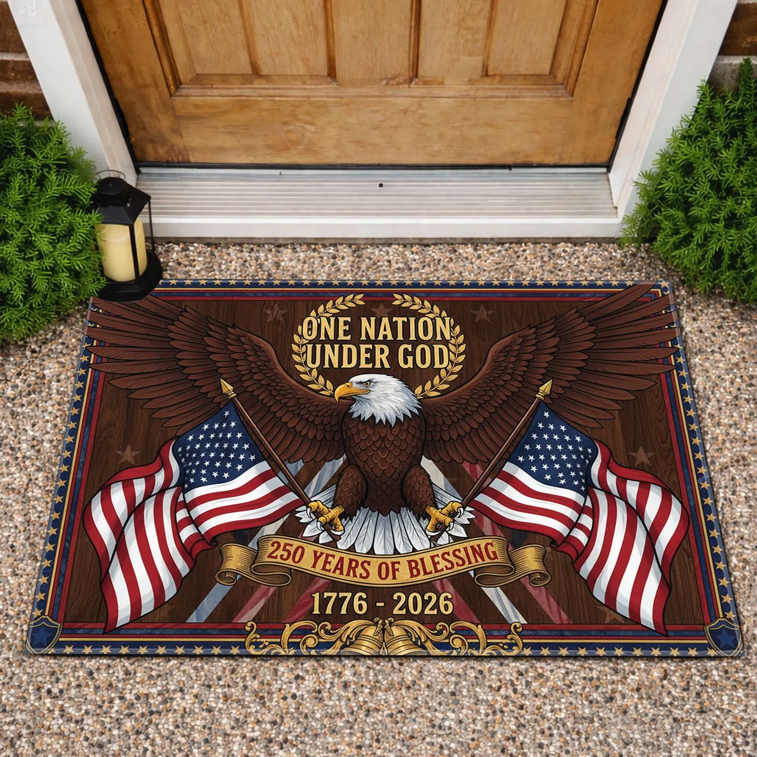 Bald Eagle American Flag 1776-2026 - USA 250th Anniversary One Nation Under God Patriotic Decor Doormat - 1
