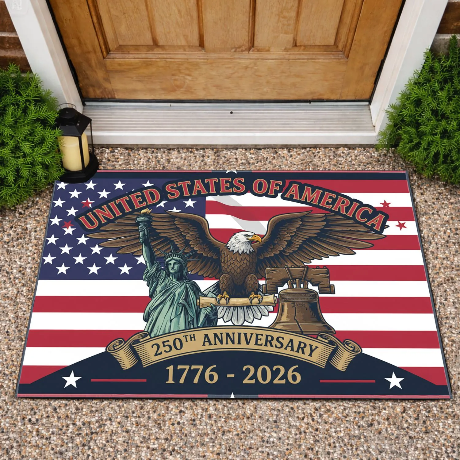 Statue of Liberty Bald Eagle Liberty Bell American Flag - USA 250th Anniversary 1776-2026 Doormat - 1