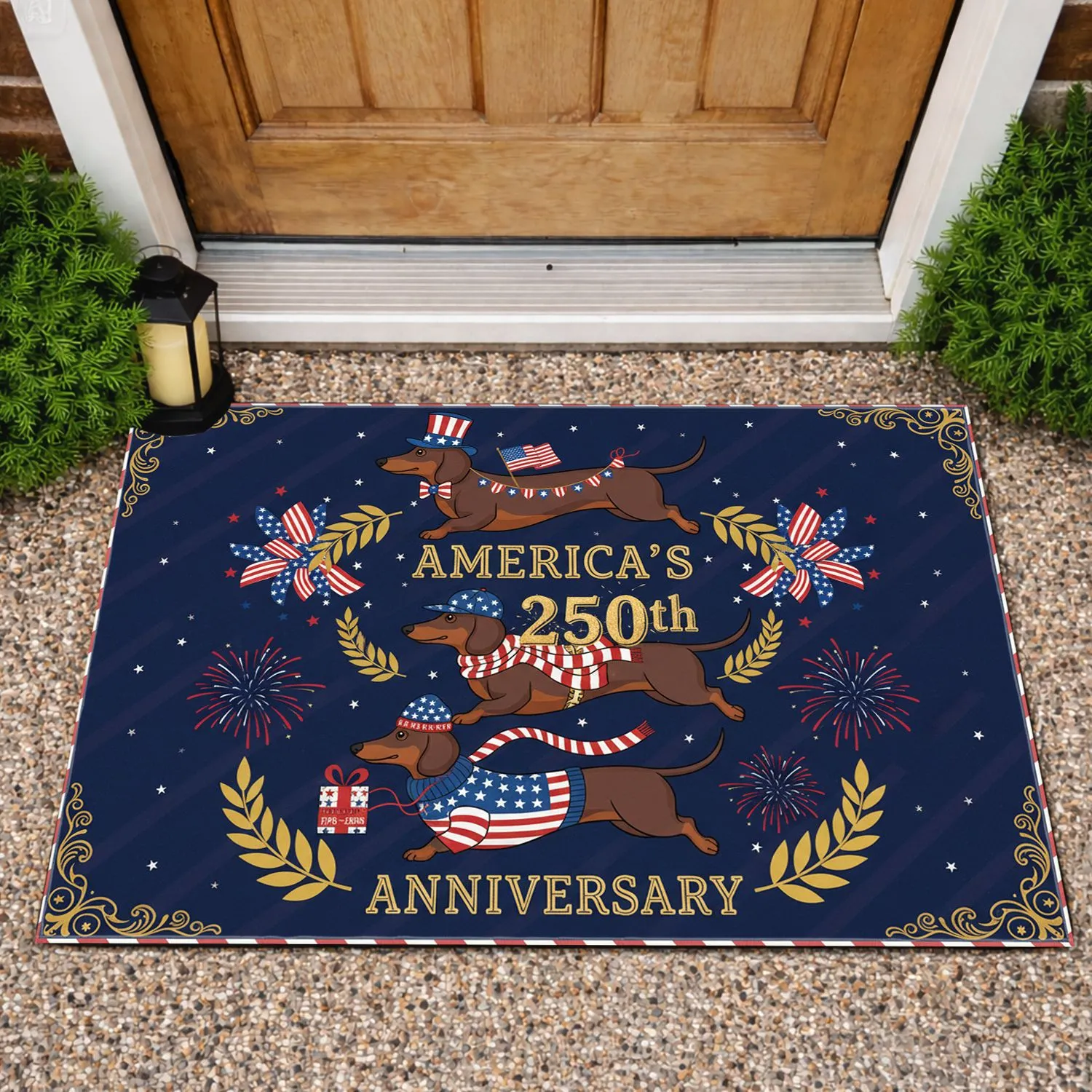 Patriotic Dachshunds 1776-2026 - USA 250th Anniversary Independence Day Gift for Dad Doormat - 1
