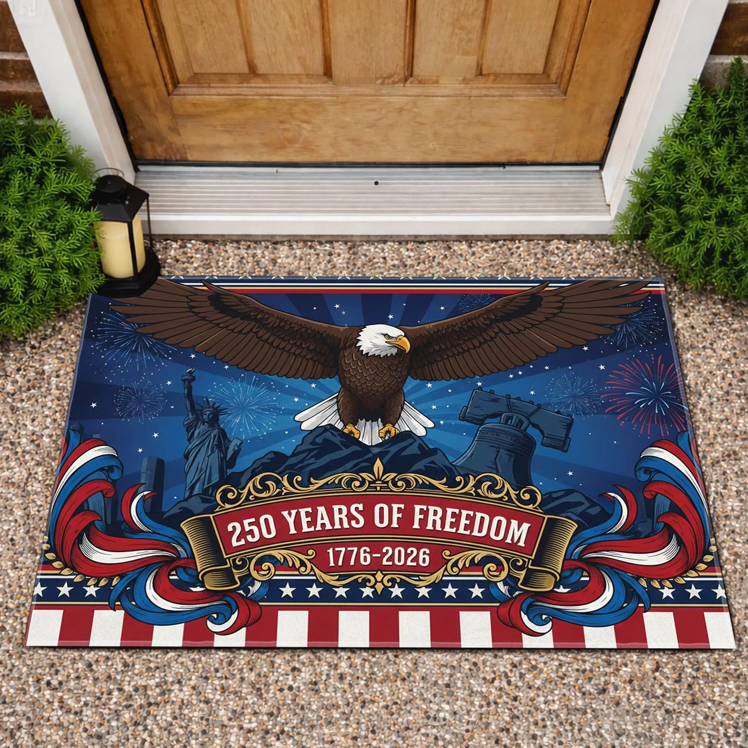 Bald Eagle American Flag 1776-2026 - USA 250th Anniversary Independence Day Gift for Veterans Doormat - 1