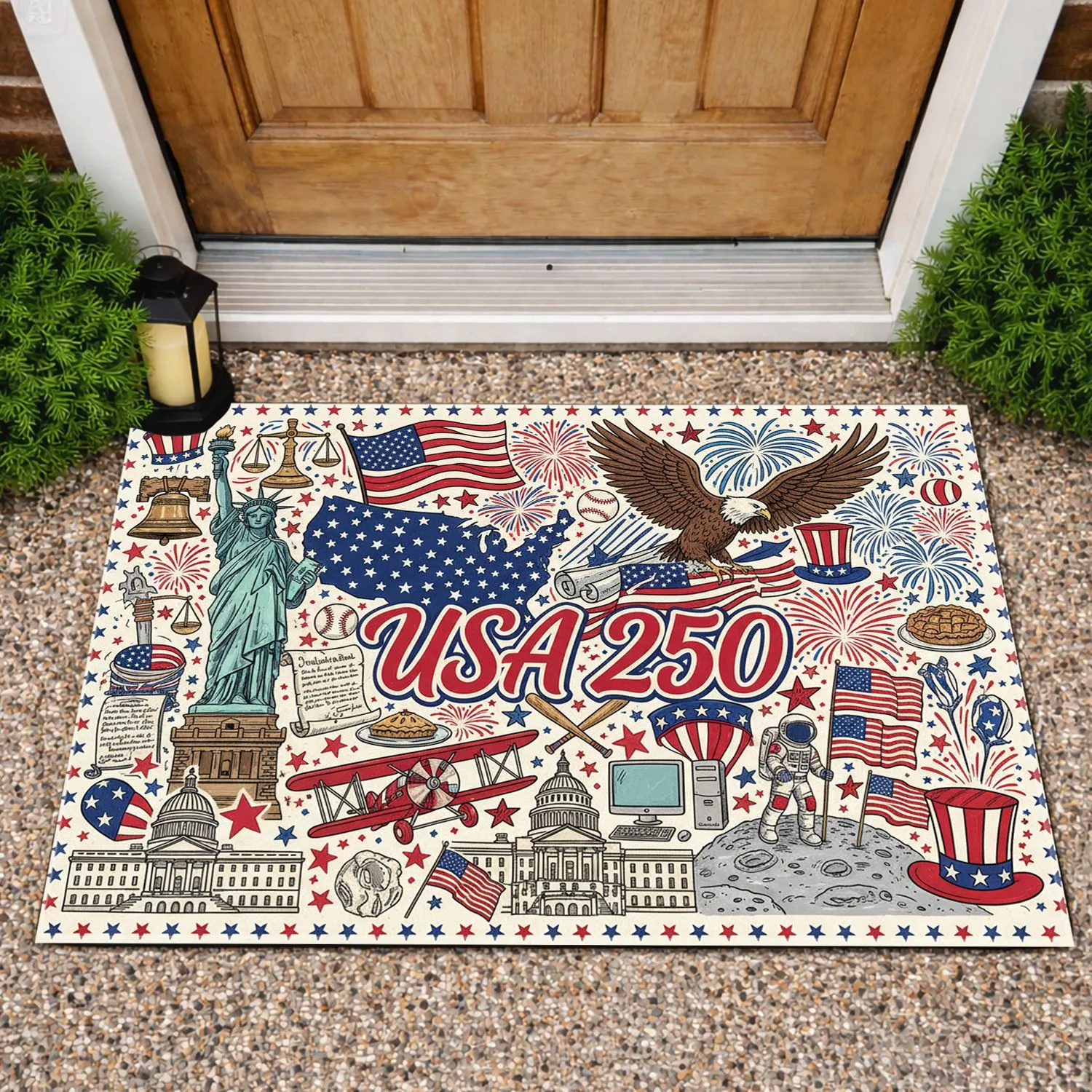 USA 250 Patriotic Collage - Eagle Flag Liberty Bell 250th Anniversary 1776-2026 Doormat - 1