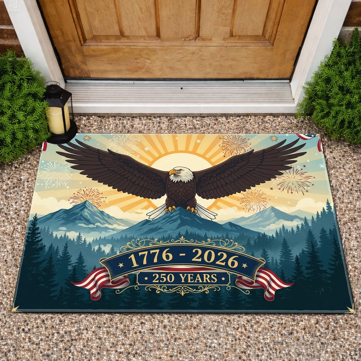 Bald Eagle American Mountains 1776-2026 - USA 250th Anniversary Gift for Veterans Doormat - 1