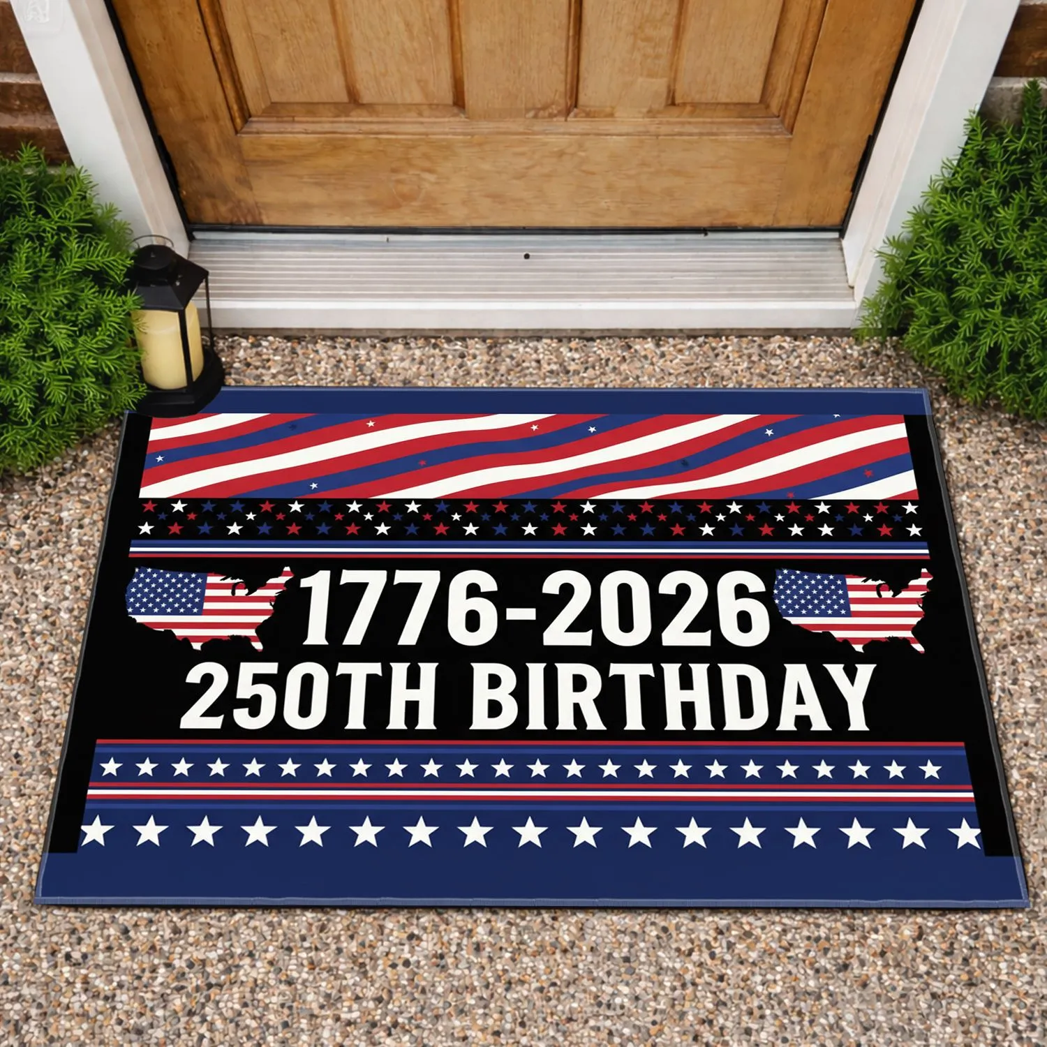 1776-2026 250th Birthday USA Map Flag Stars & Stripes National Pride Celebration Doormat - 1