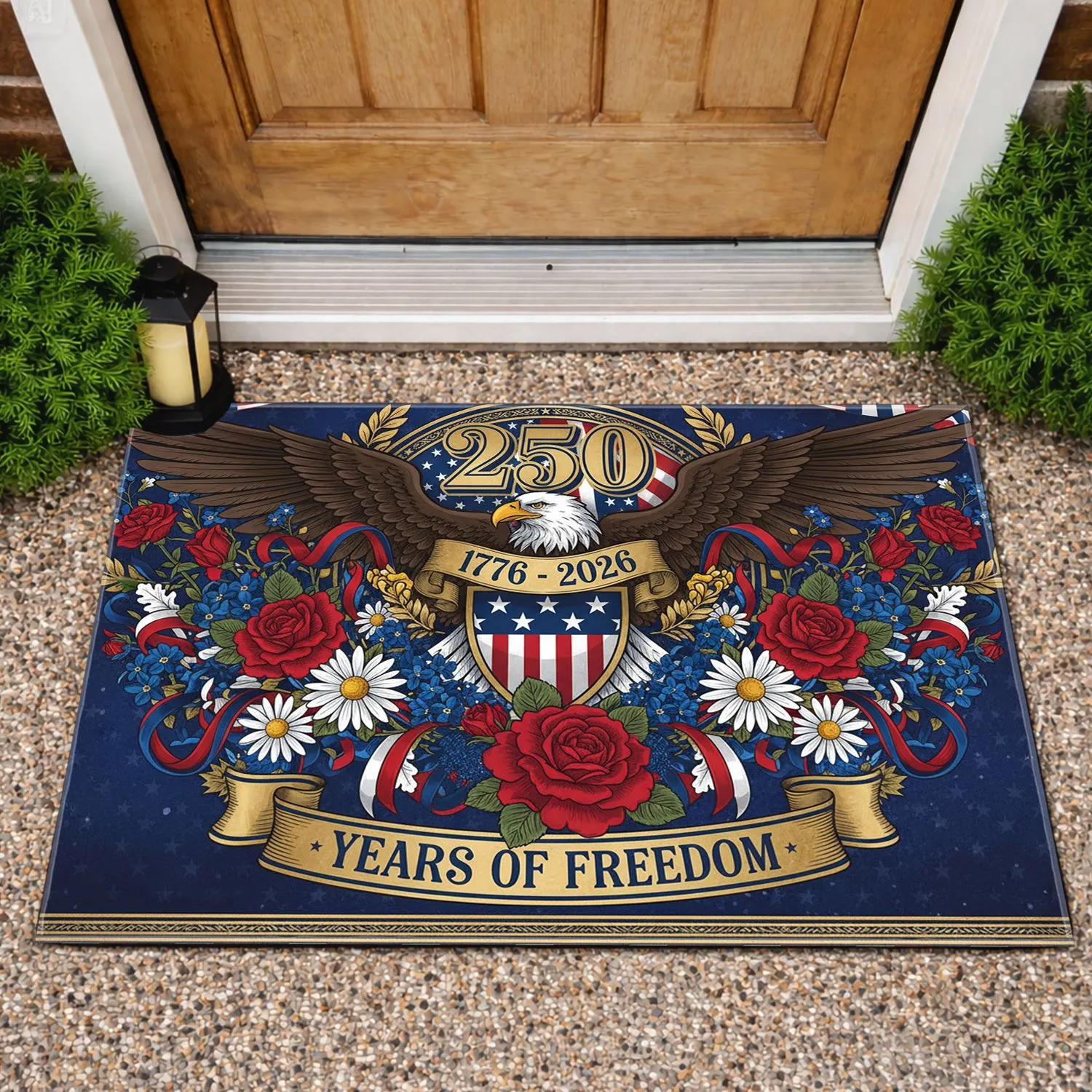 Bald Eagle American Flag 1776-2026 - USA 250th Anniversary Patriotic Floral Art Doormat - 1