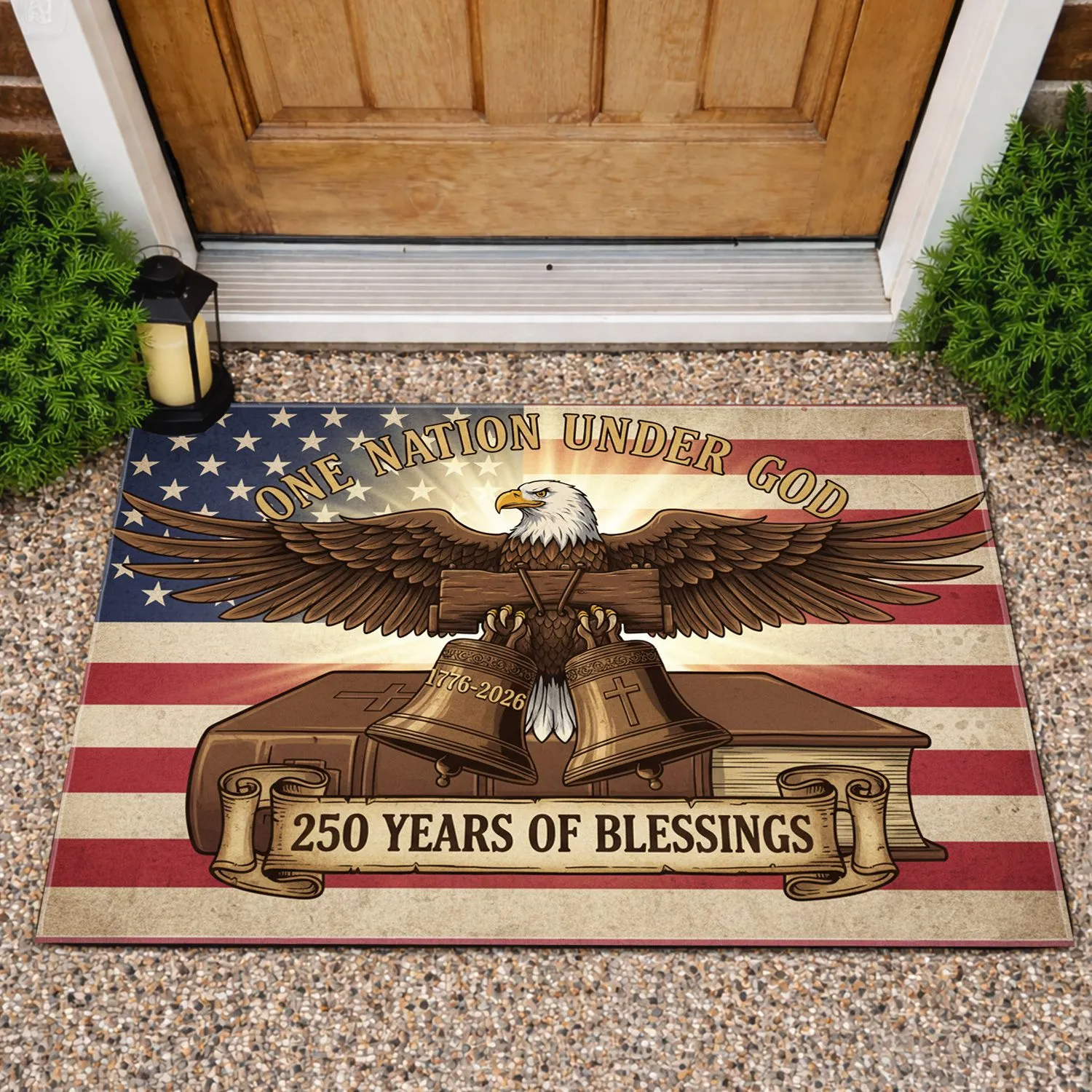 Bald Eagle American Flag Liberty Bell Bible 1776-2026 - USA 250th Anniversary Patriotic Doormat - 1