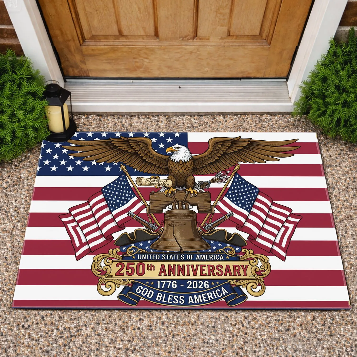Bald Eagle American Flag Liberty Bell 1776-2026 - USA 250th Anniversary Gift for Veterans Doormat - 1