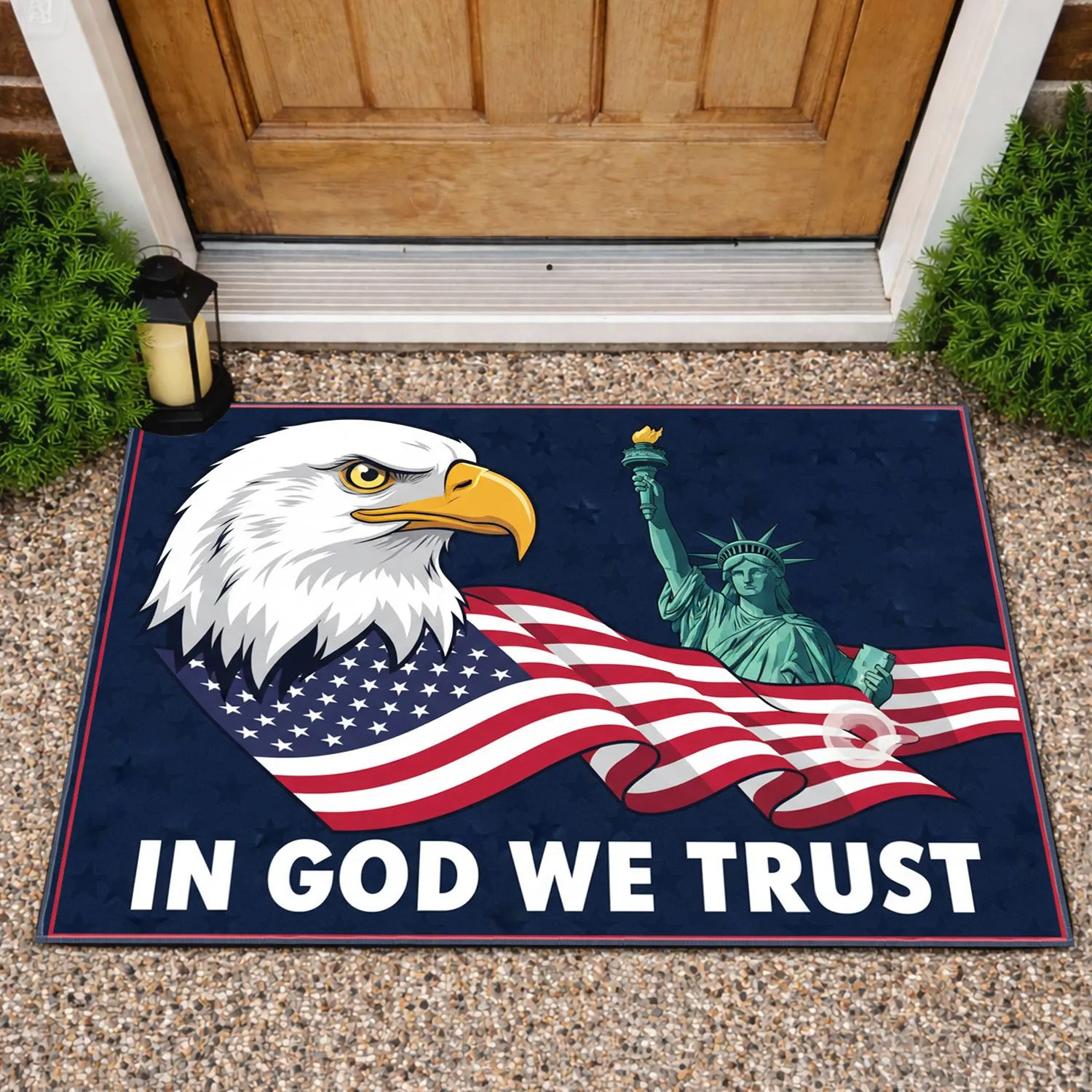 Bald Eagle American Flag Statue of Liberty - 250th Anniversary (1776-2026) Independence Day Gift Doormat - 1
