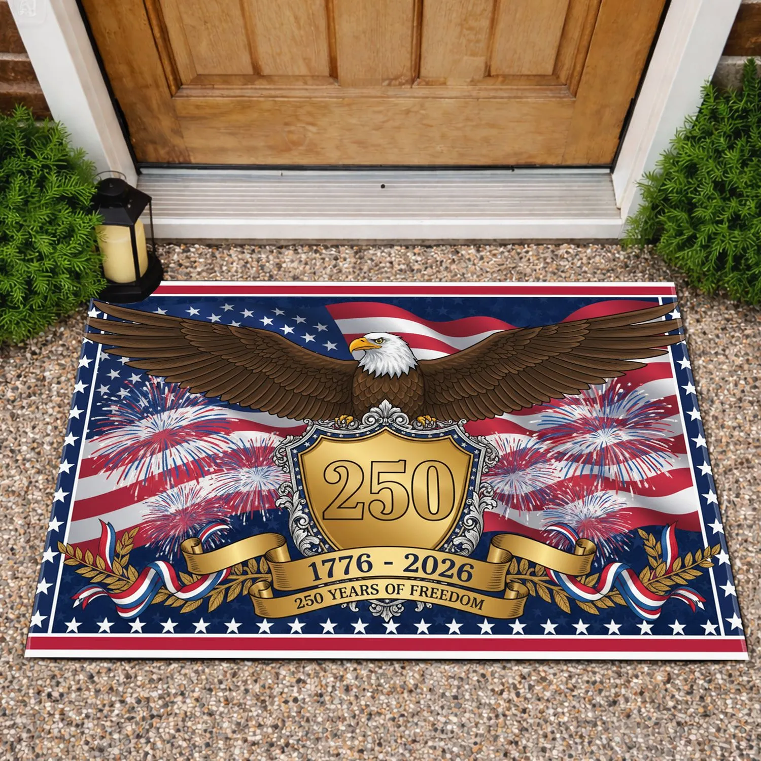 Bald Eagle American Flag 1776-2026 - USA 250th Anniversary Patriotic Fireworks Doormat - 1