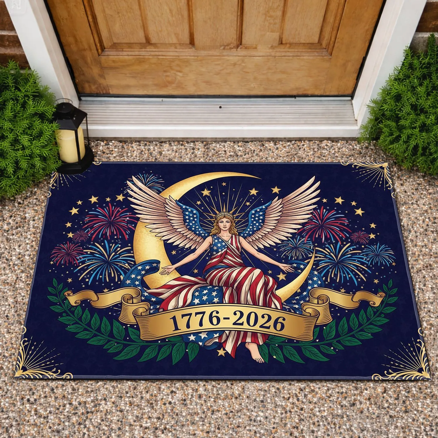 Liberty Spirit Golden Moon 1776-2026 - USA 250th Anniversary Patriotic Stars Filigree Doormat - 1