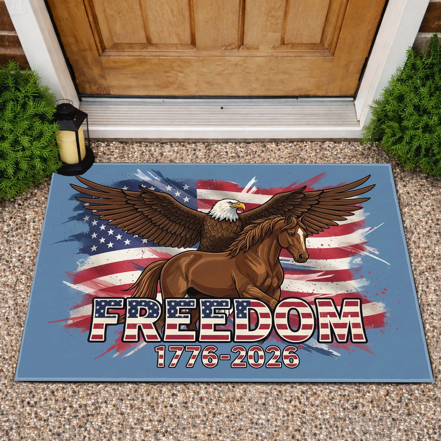 Bald Eagle Horse American Flag Freedom 1776-2026 - USA 250th Anniversary Independence Day Doormat - 1