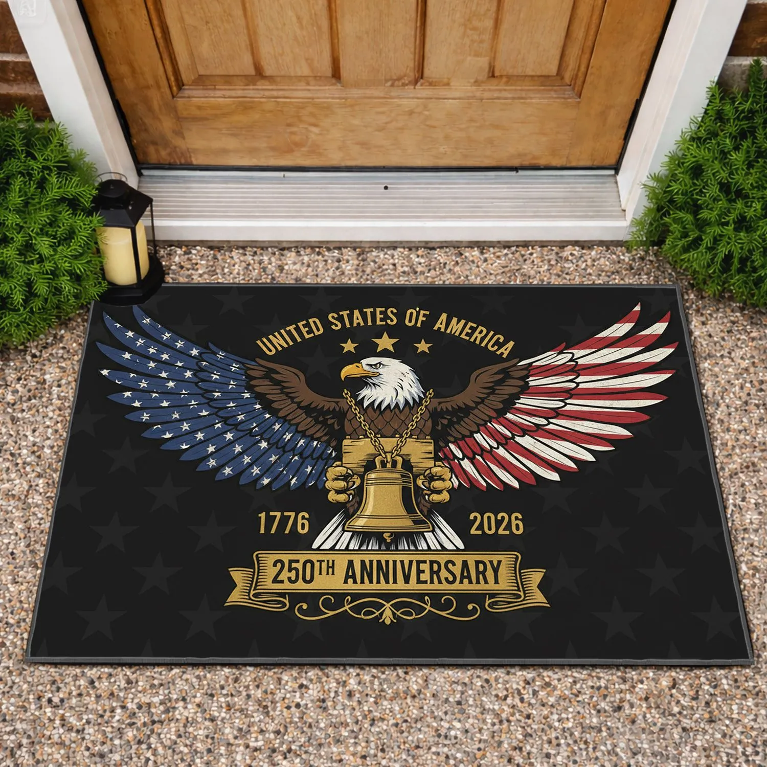 Bald Eagle Stars Stripes Wings 1776-2026 - USA 250th Anniversary Liberty Bell Patriotic Doormat - 1