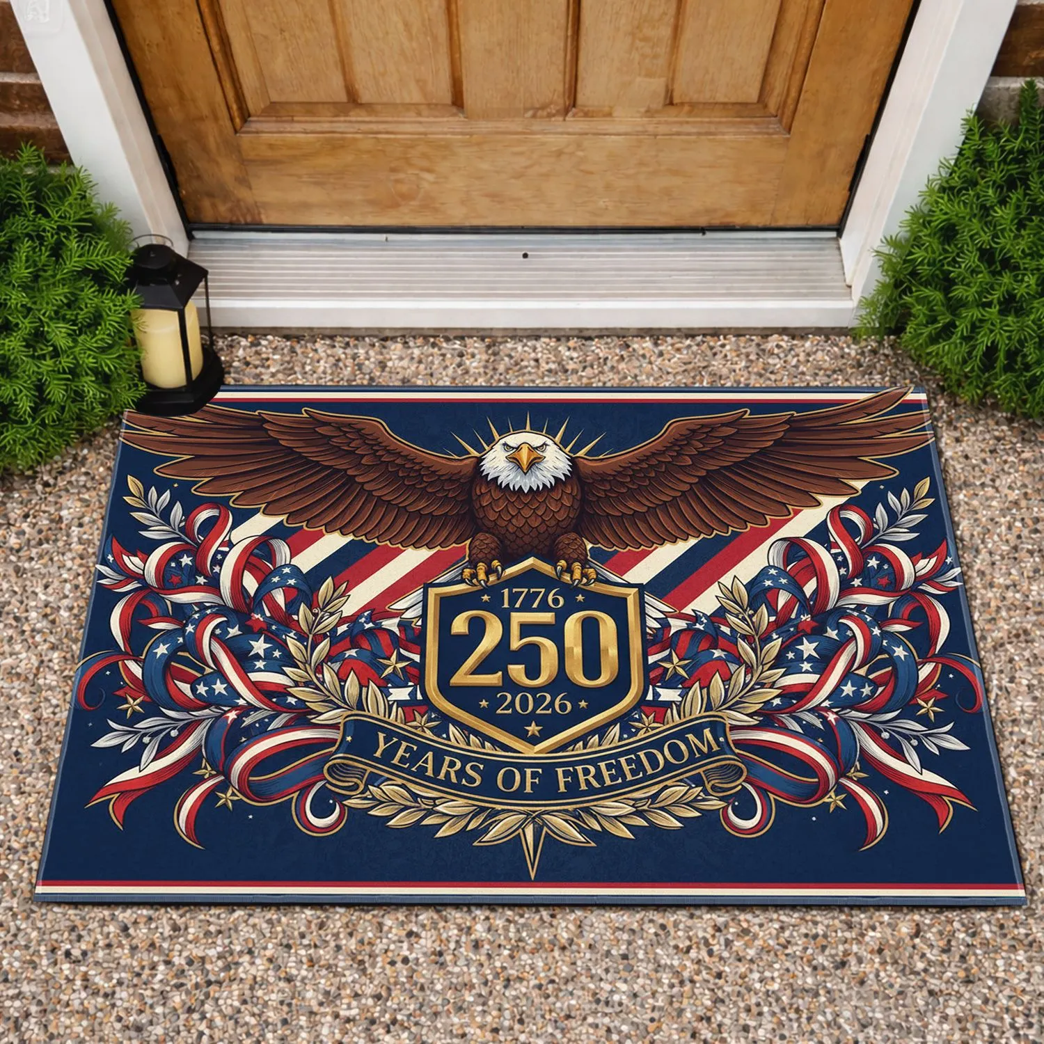 Bald Eagle American Flag 1776-2026 - USA 250th Anniversary Independence Day for Veterans Doormat - 1
