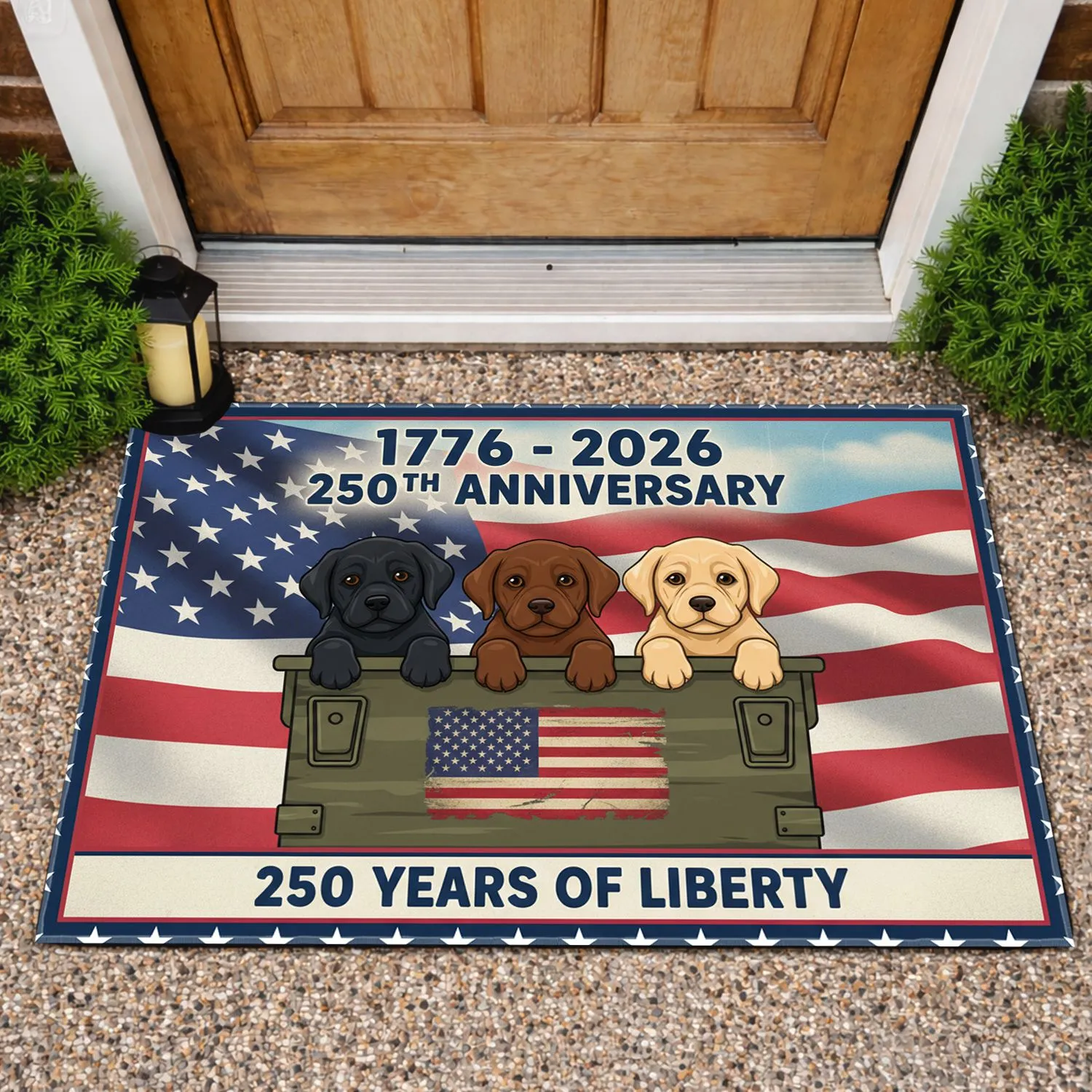 Labrador Puppies American Flag Ammo Crate 1776-2026 - USA 250th Anniversary Doormat - 1