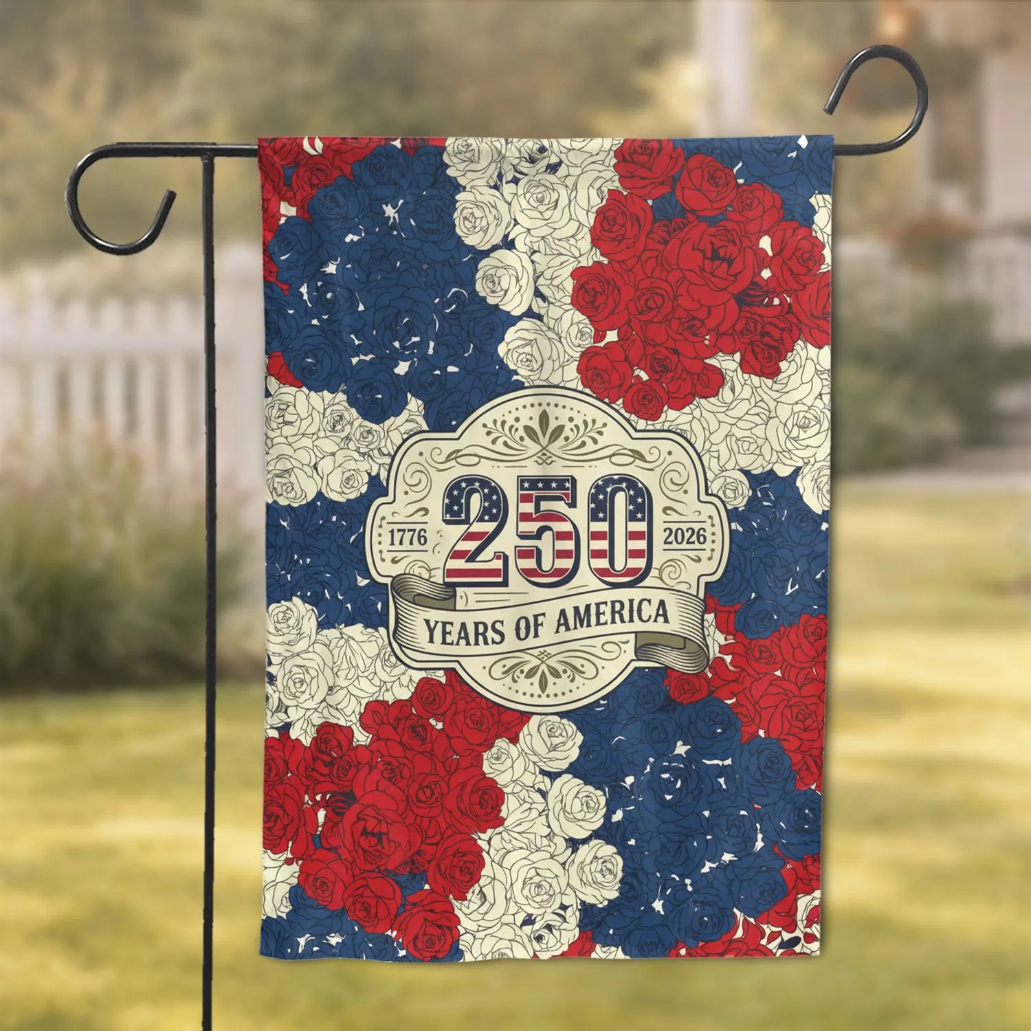 USA Patriotic Rose Wreath 250 Years of America 1776-2026 - Independence Day Garden Flag - 1