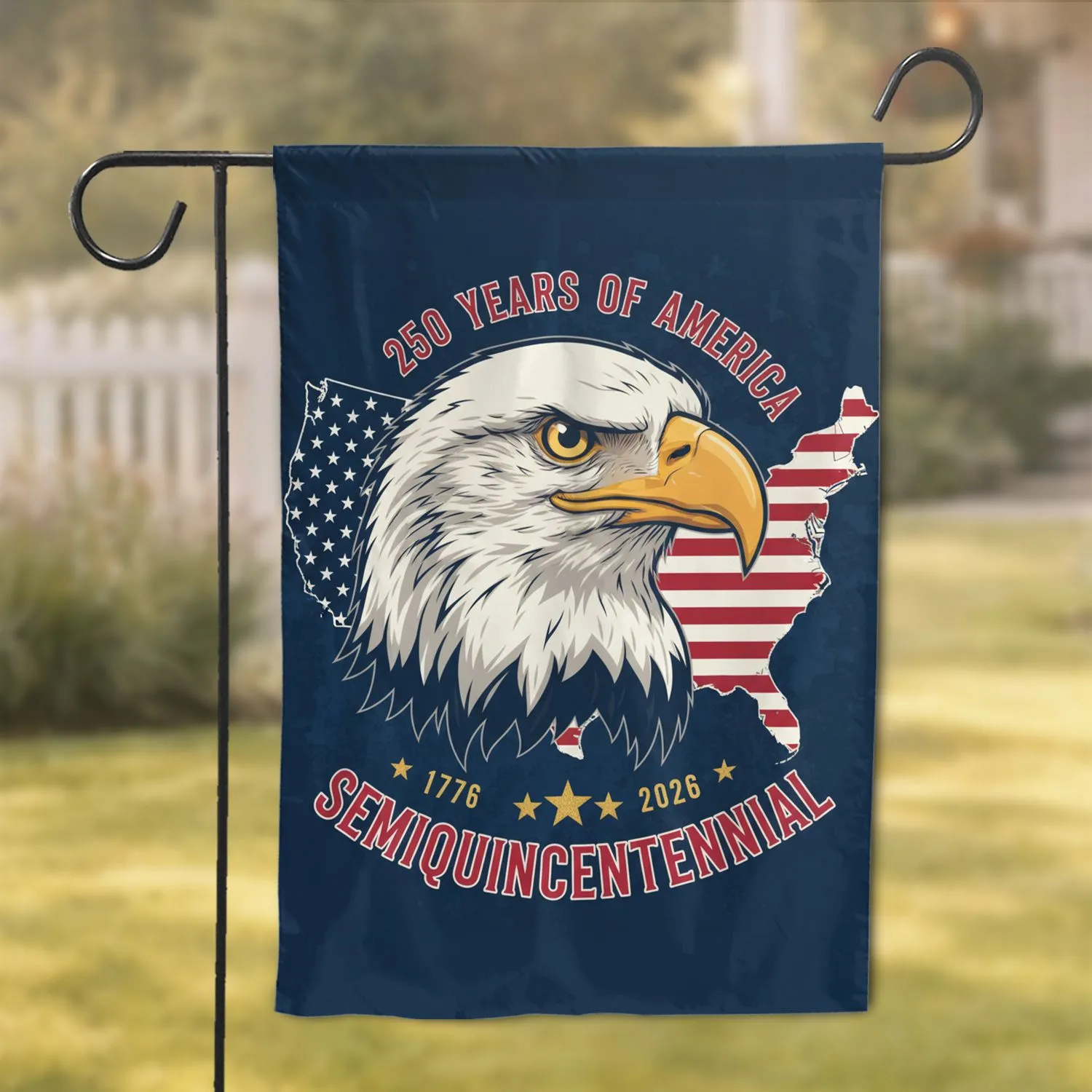 Bald Eagle American Flag Map 1776-2026 - USA 250th Anniversary Semiquincentennial Celebration Garden Flag - 1