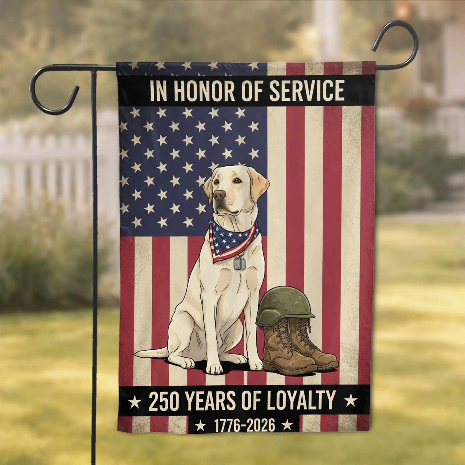 Labrador Dog Military American Flag - USA 250th Anniversary In Honor of Service Garden Flag - 1