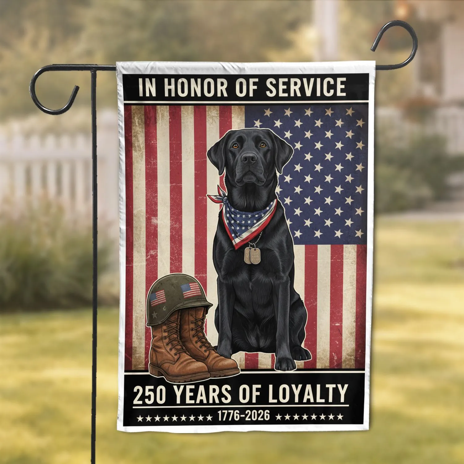 Black Labrador Dog Military Boots American Flag 1776-2026 - USA 250th Anniversary Garden Flag - 1